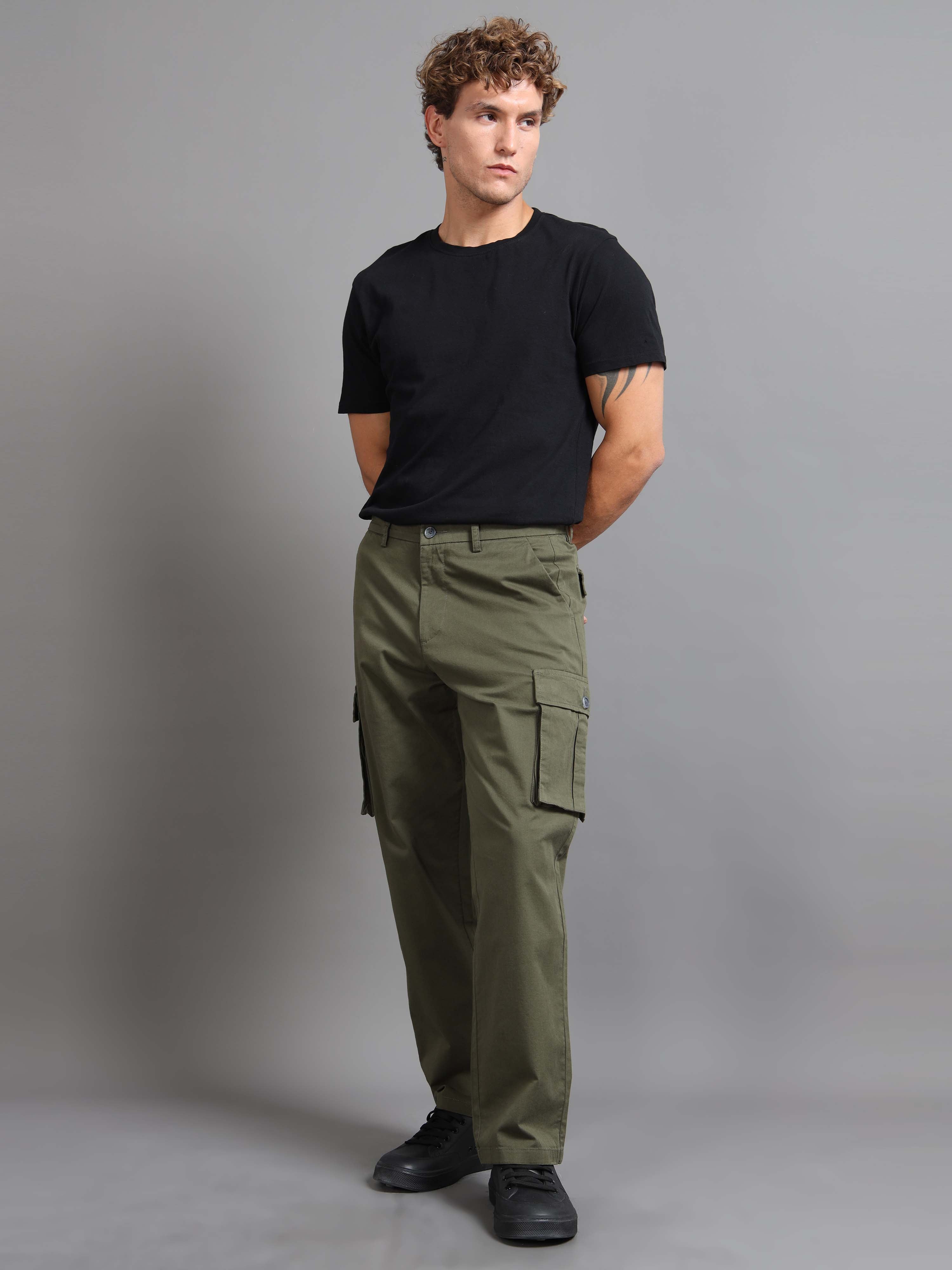 Finest Twill Baggy Fit Cargo In Olive - Baggy Cargo For Men