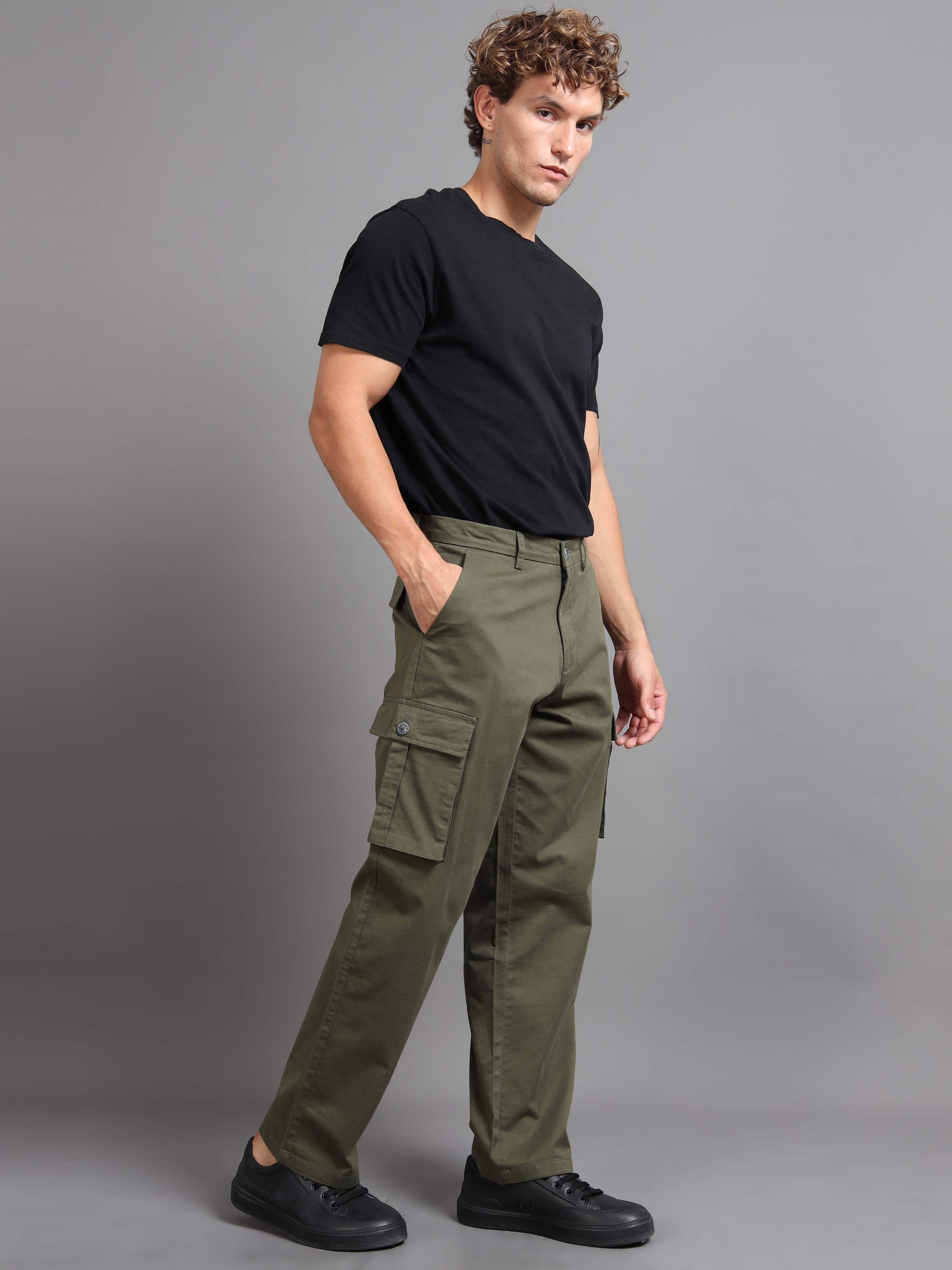 Finest Twill Baggy Fit Cargo In Olive - Baggy Cargo For Men