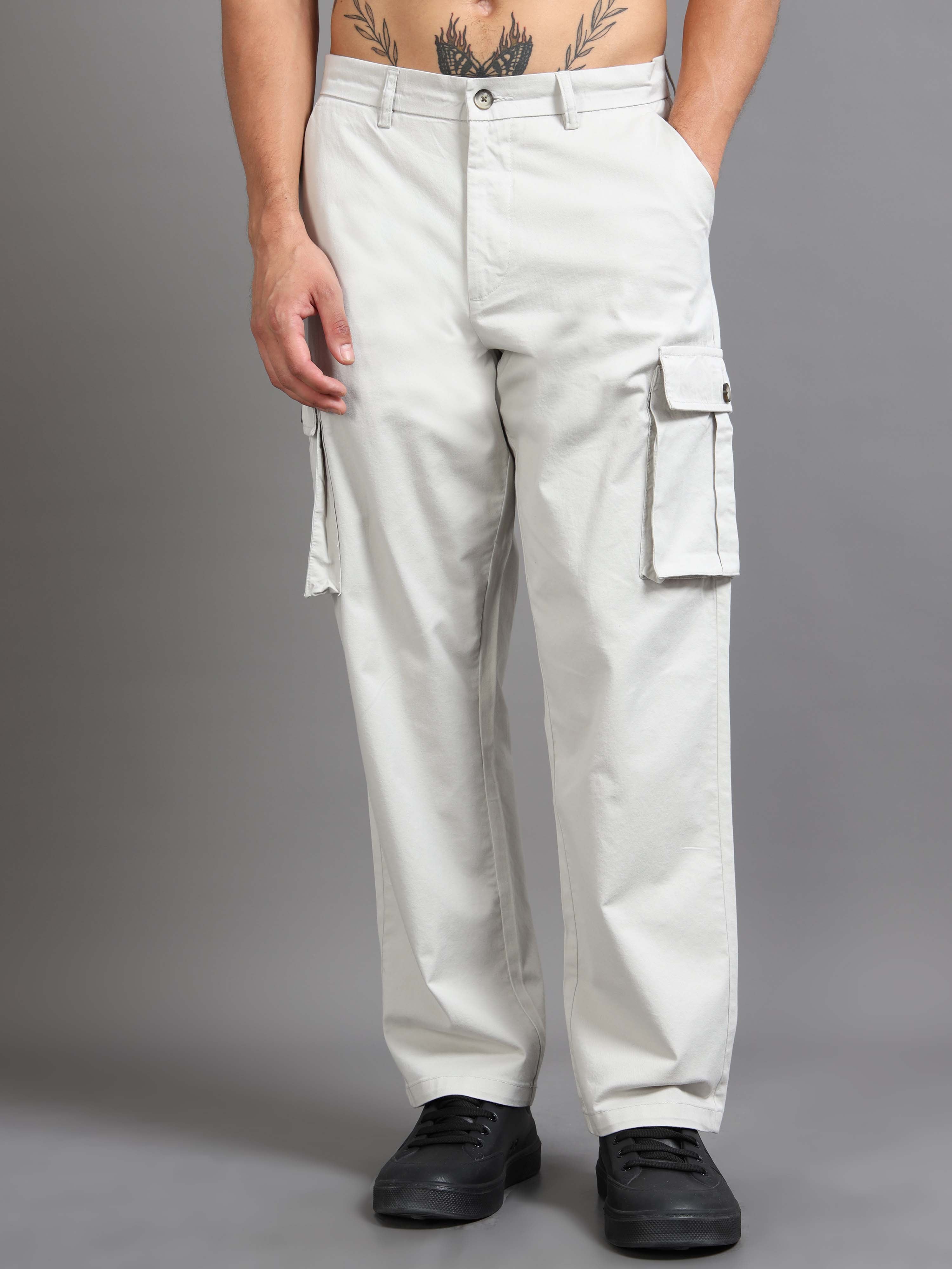 Finest Twill Baggy Fit Cargo In Light Grey for Mens