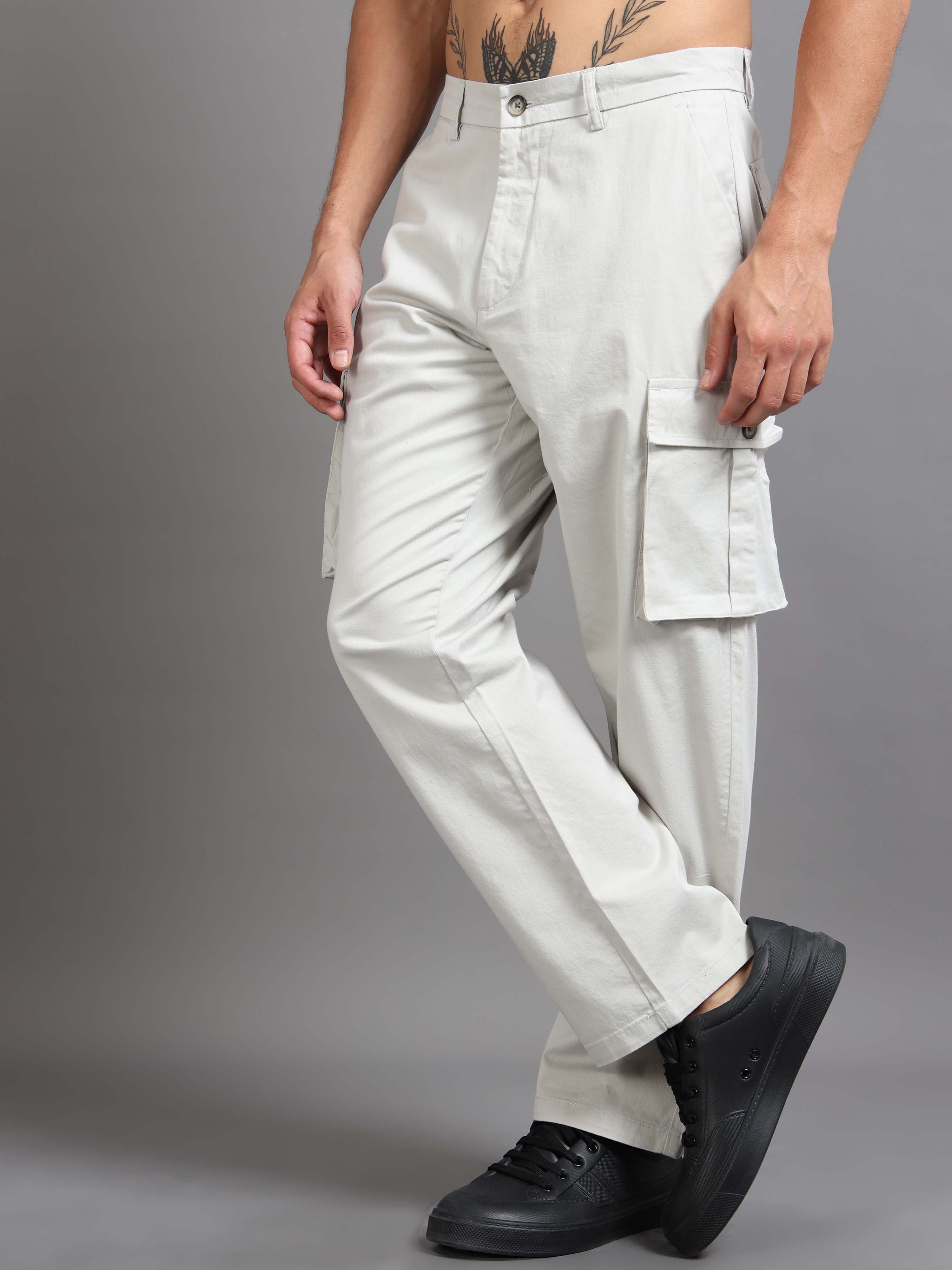 Finest Twill Baggy Fit Cargo In Light Grey for Mens