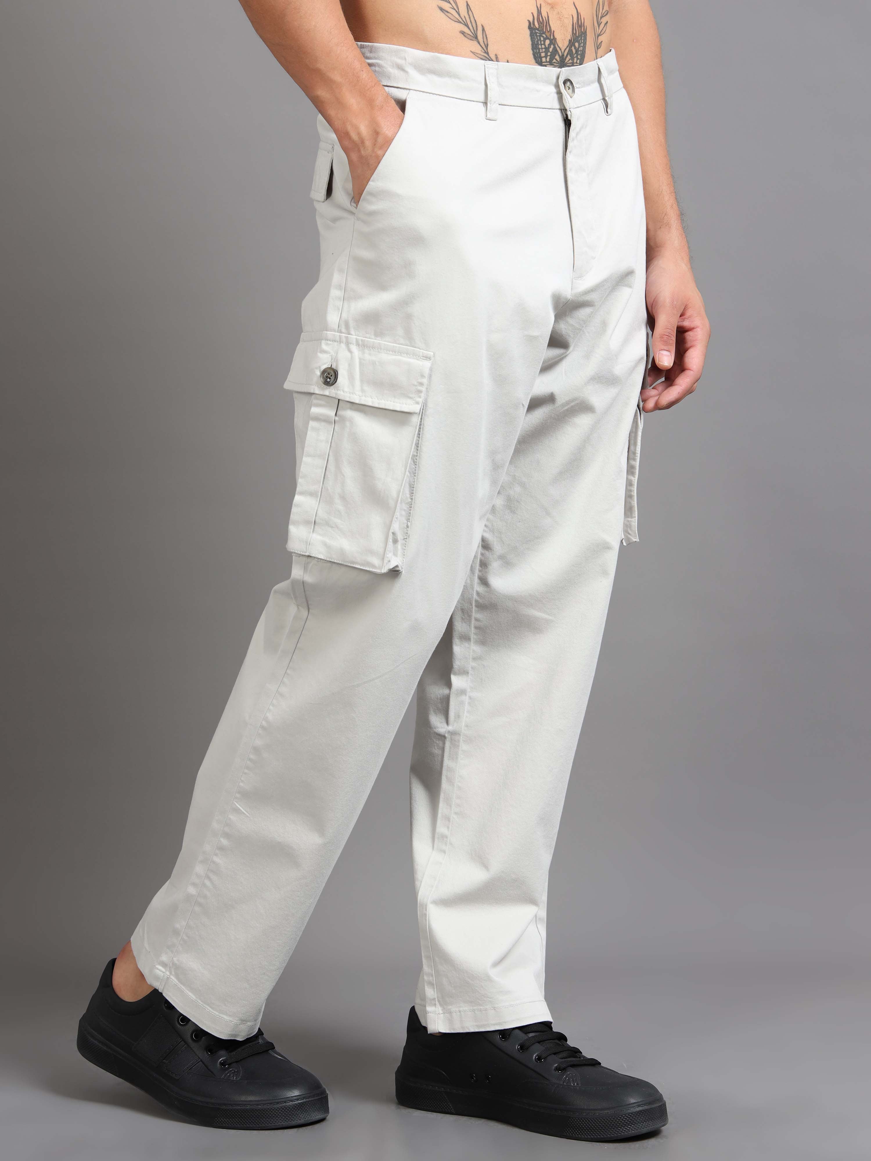Finest Twill Baggy Fit Cargo In Light Grey for Mens