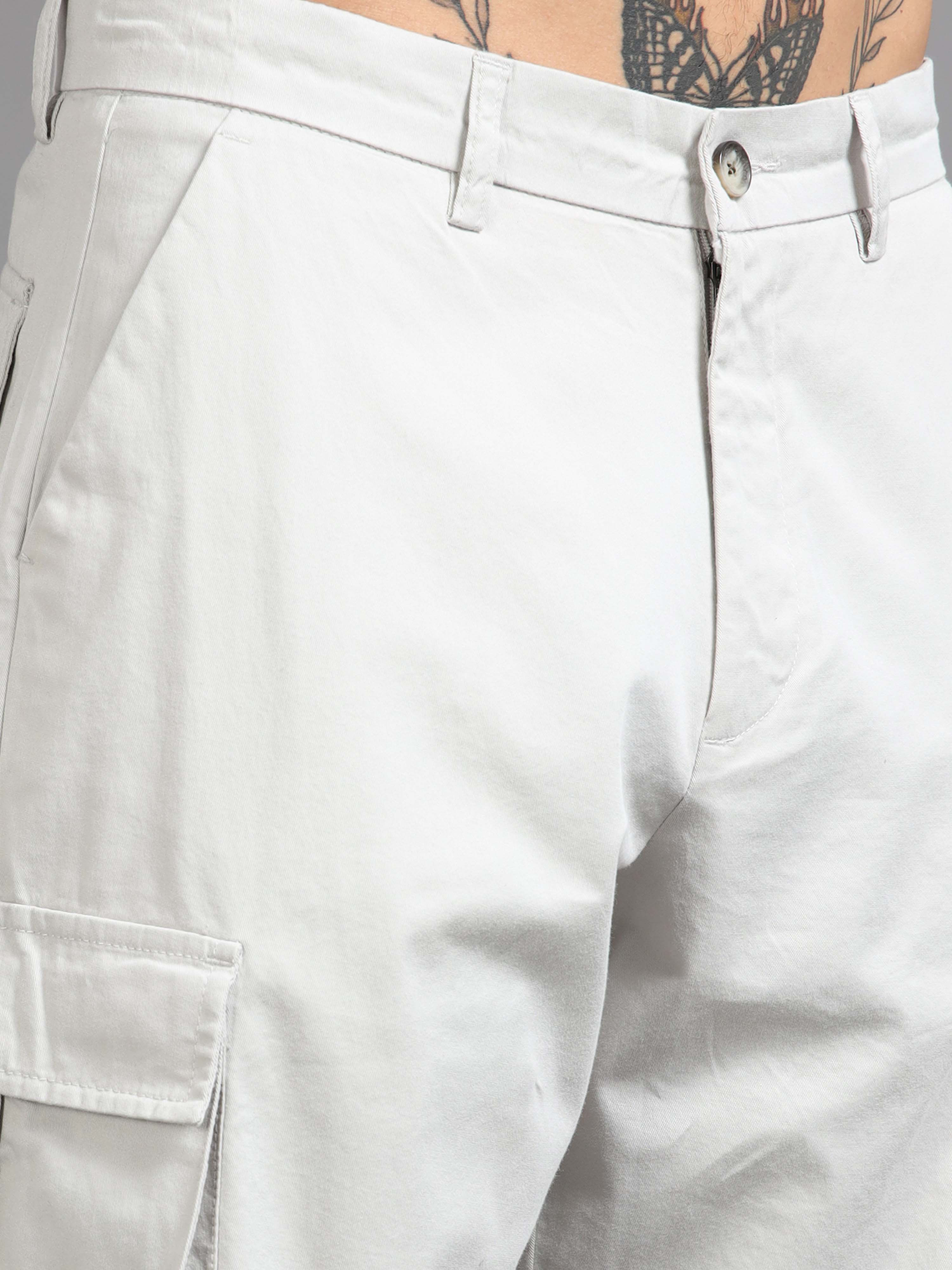Finest Twill Baggy Fit Cargo In Light Grey for Mens