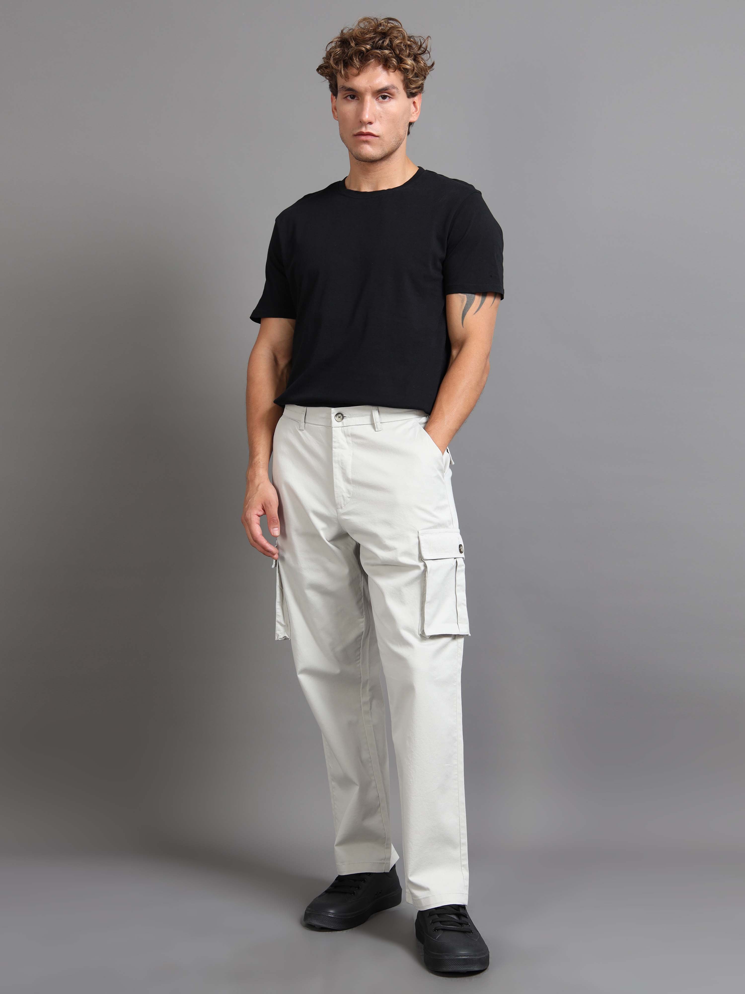 Finest Twill Baggy Fit Cargo In Light Grey for Mens