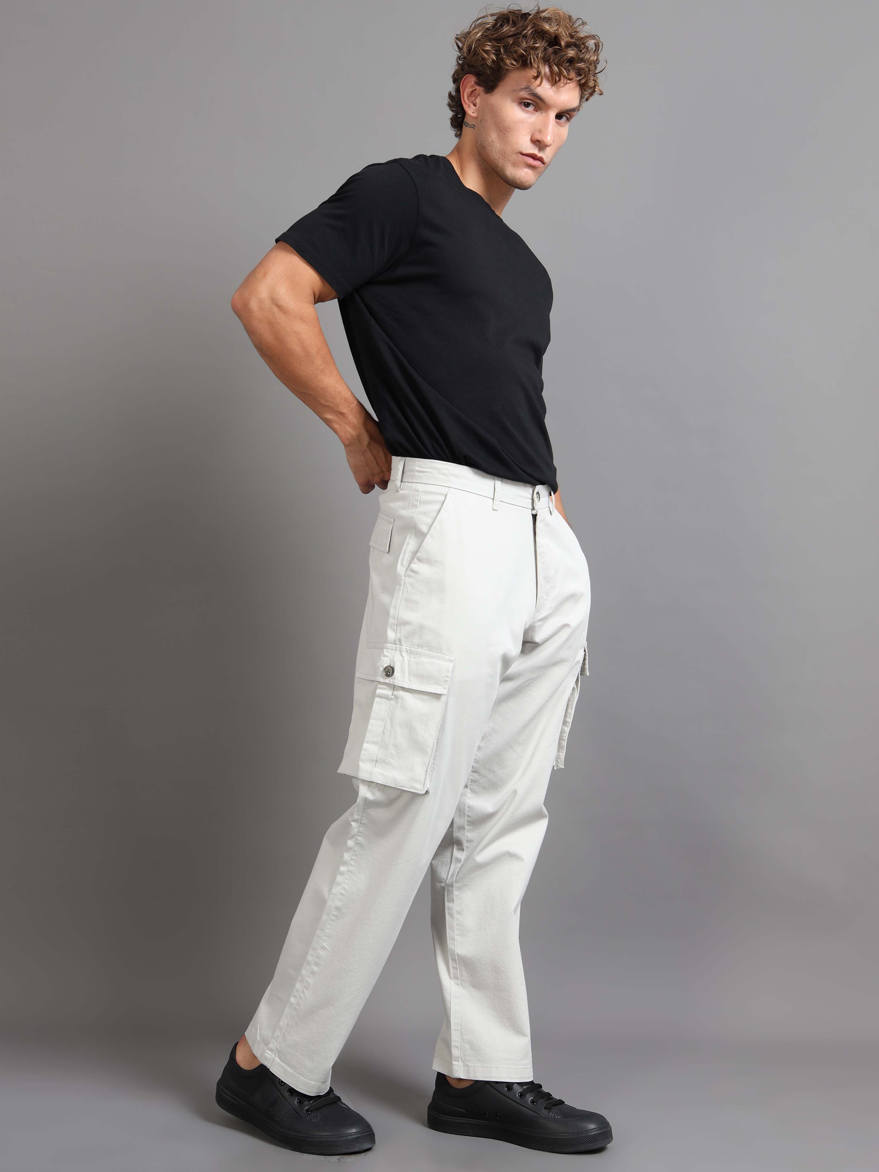 Finest Twill Baggy Fit Cargo In Light Grey for Mens