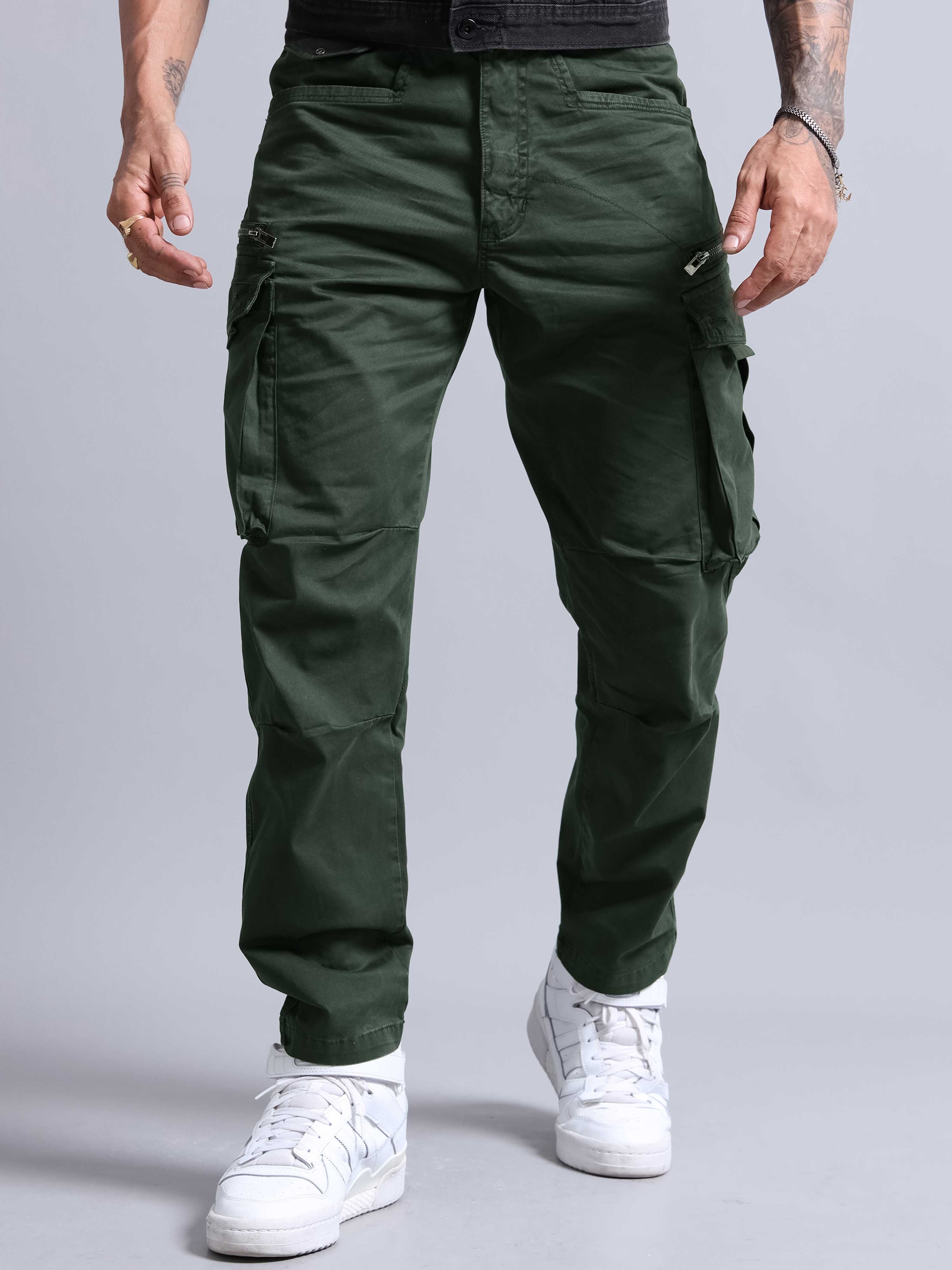 Rugged Zip Cargo Pants In Olive