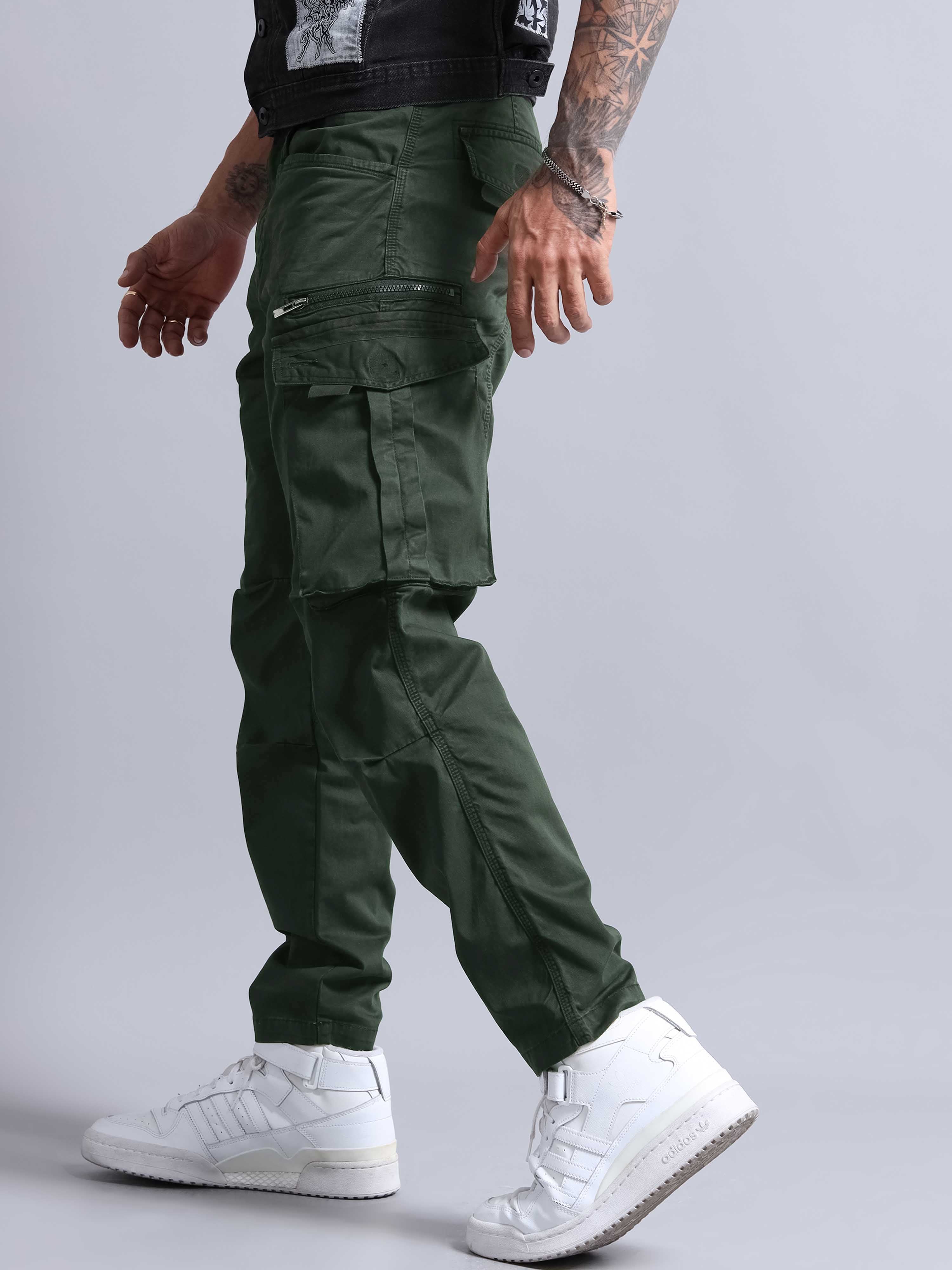 Rugged Zip Cargo Pants In Olive