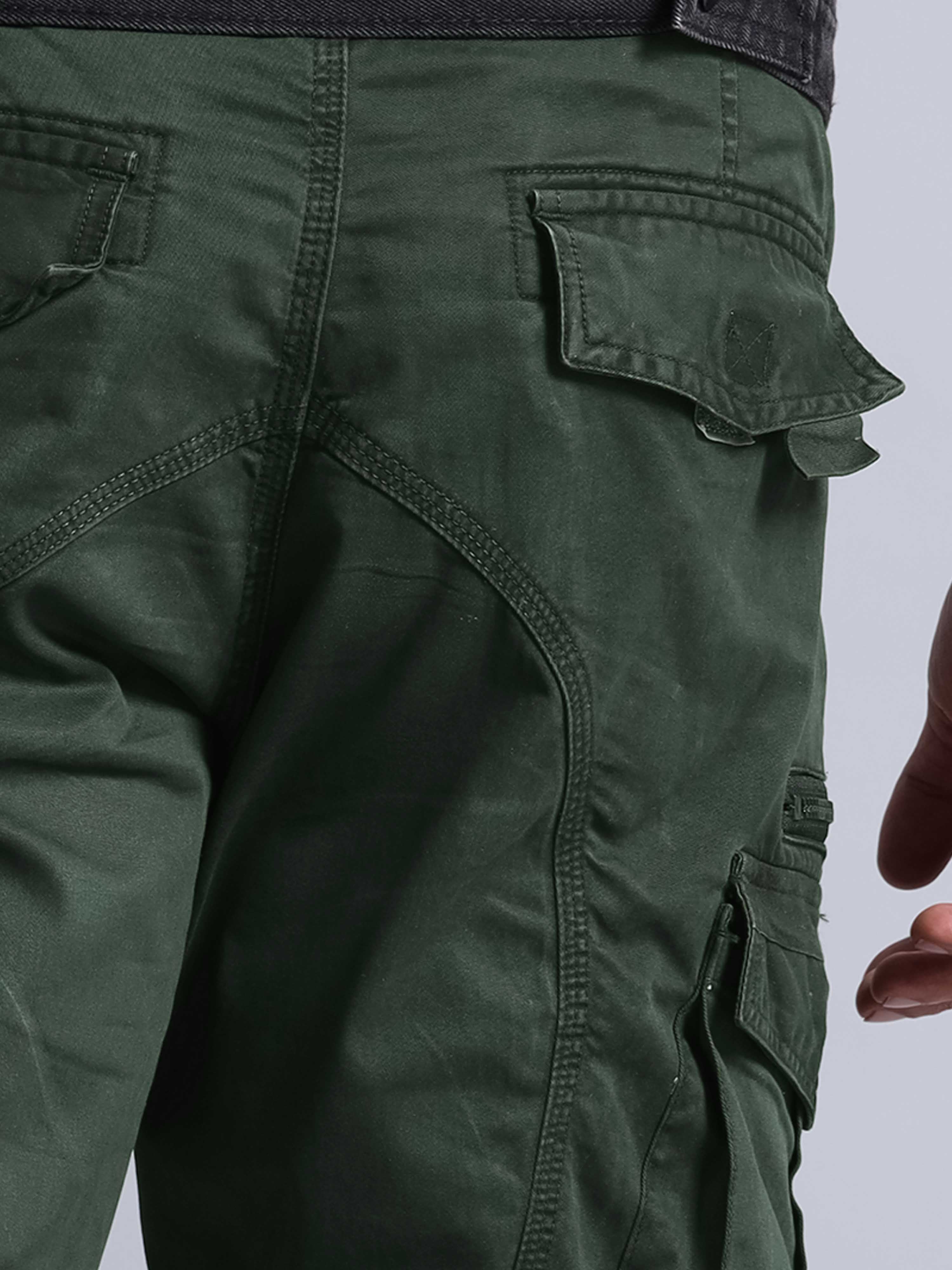 Rugged Zip Cargo Pants In Olive