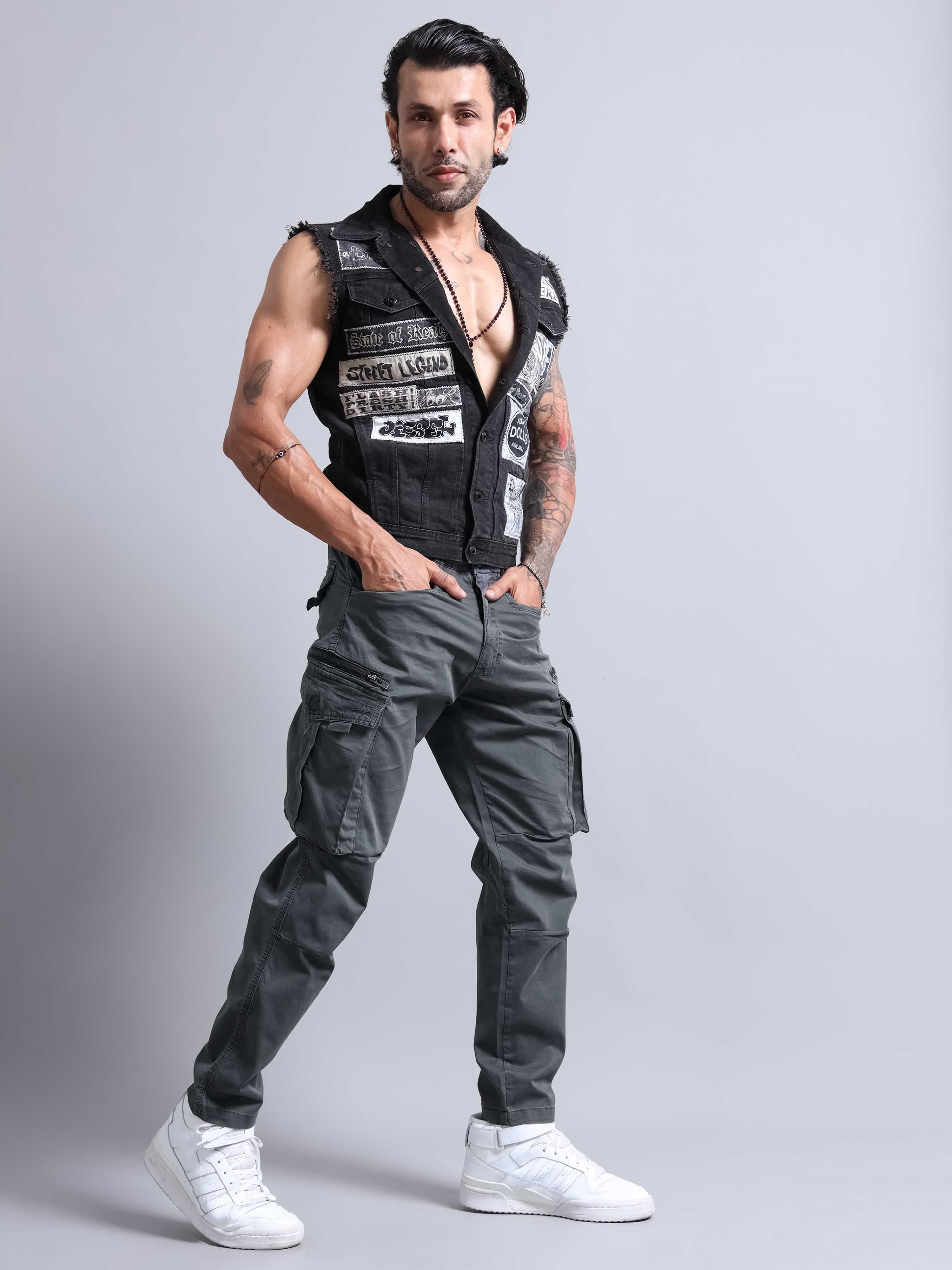 Rugged Zip Cargo Pants In Ash Blue