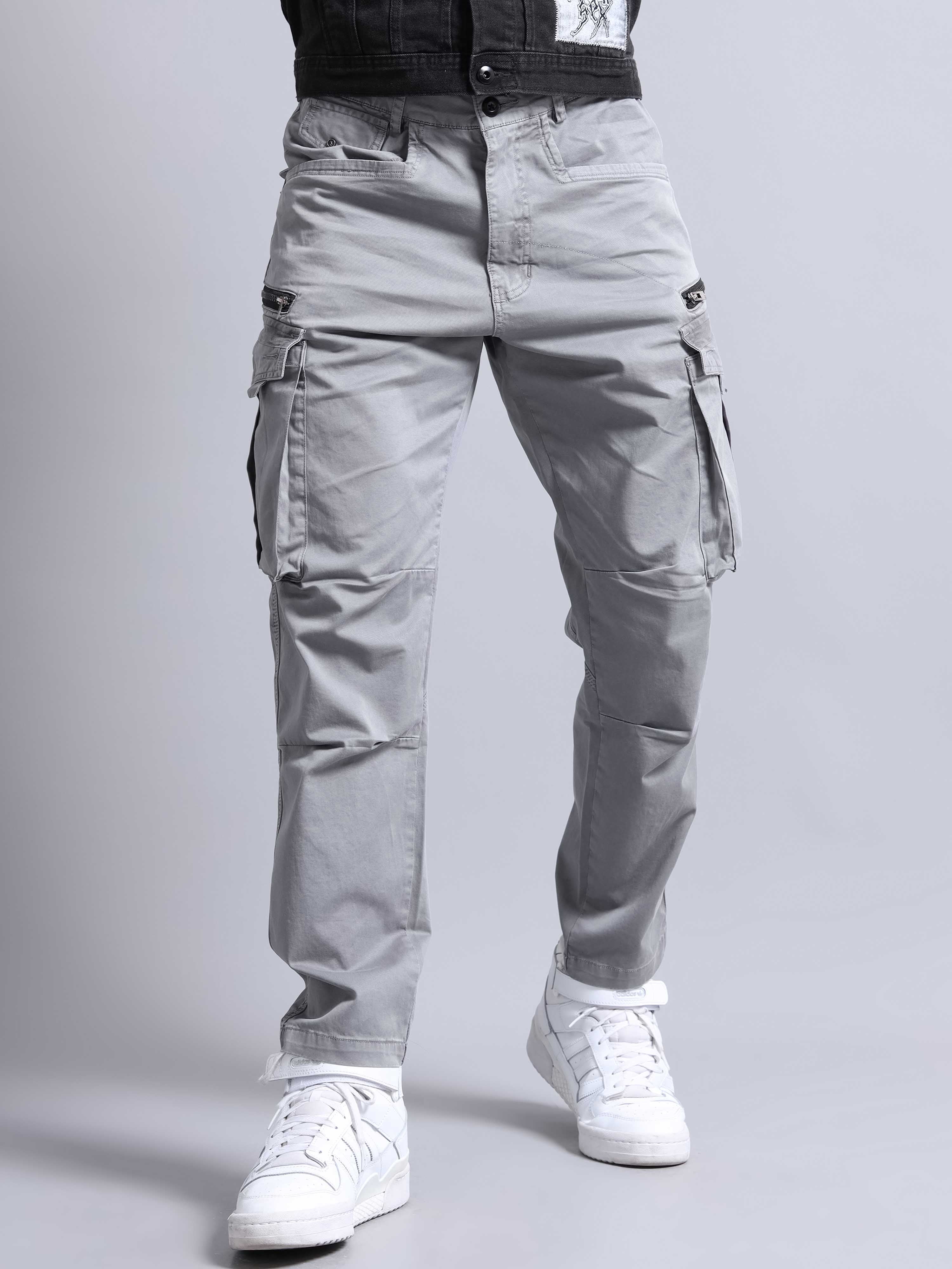Rugged Zip Cargo Pants In Grey