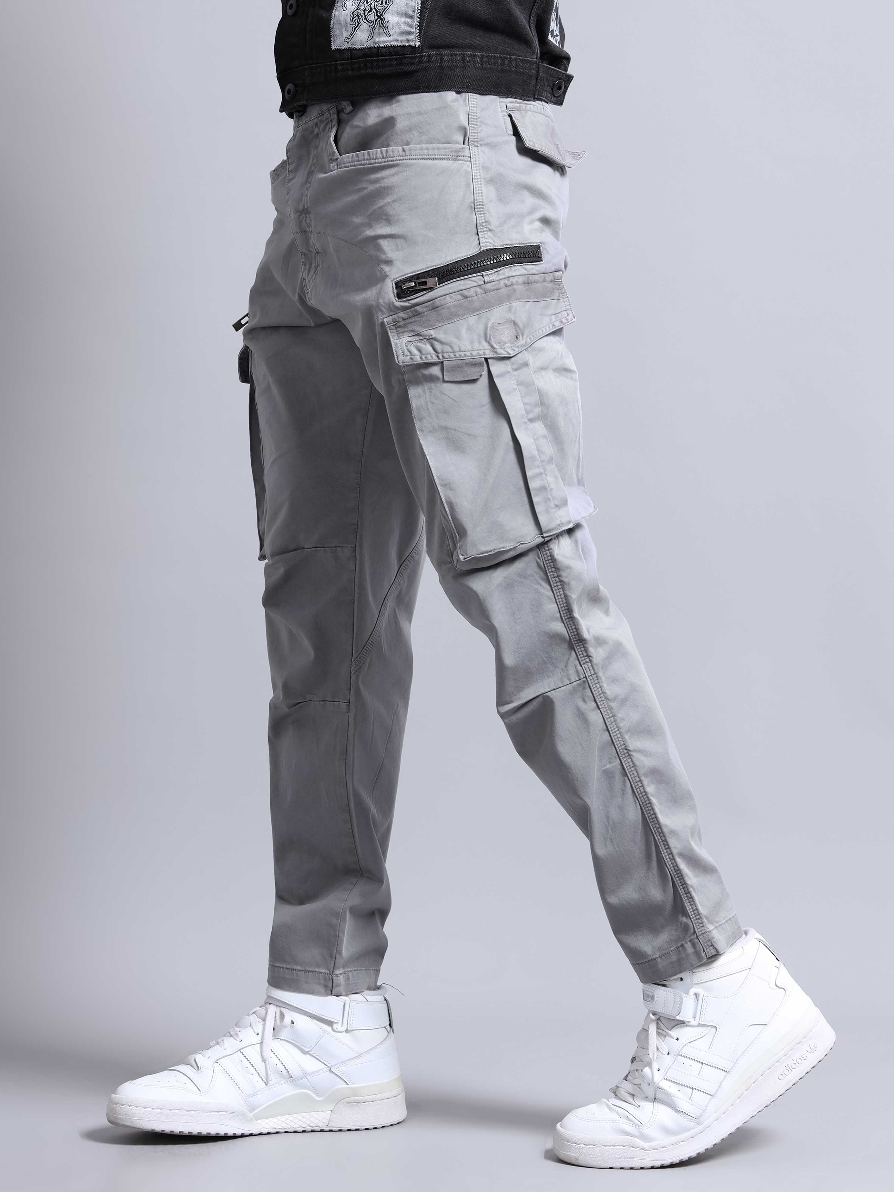 Rugged Zip Cargo Pants In Grey