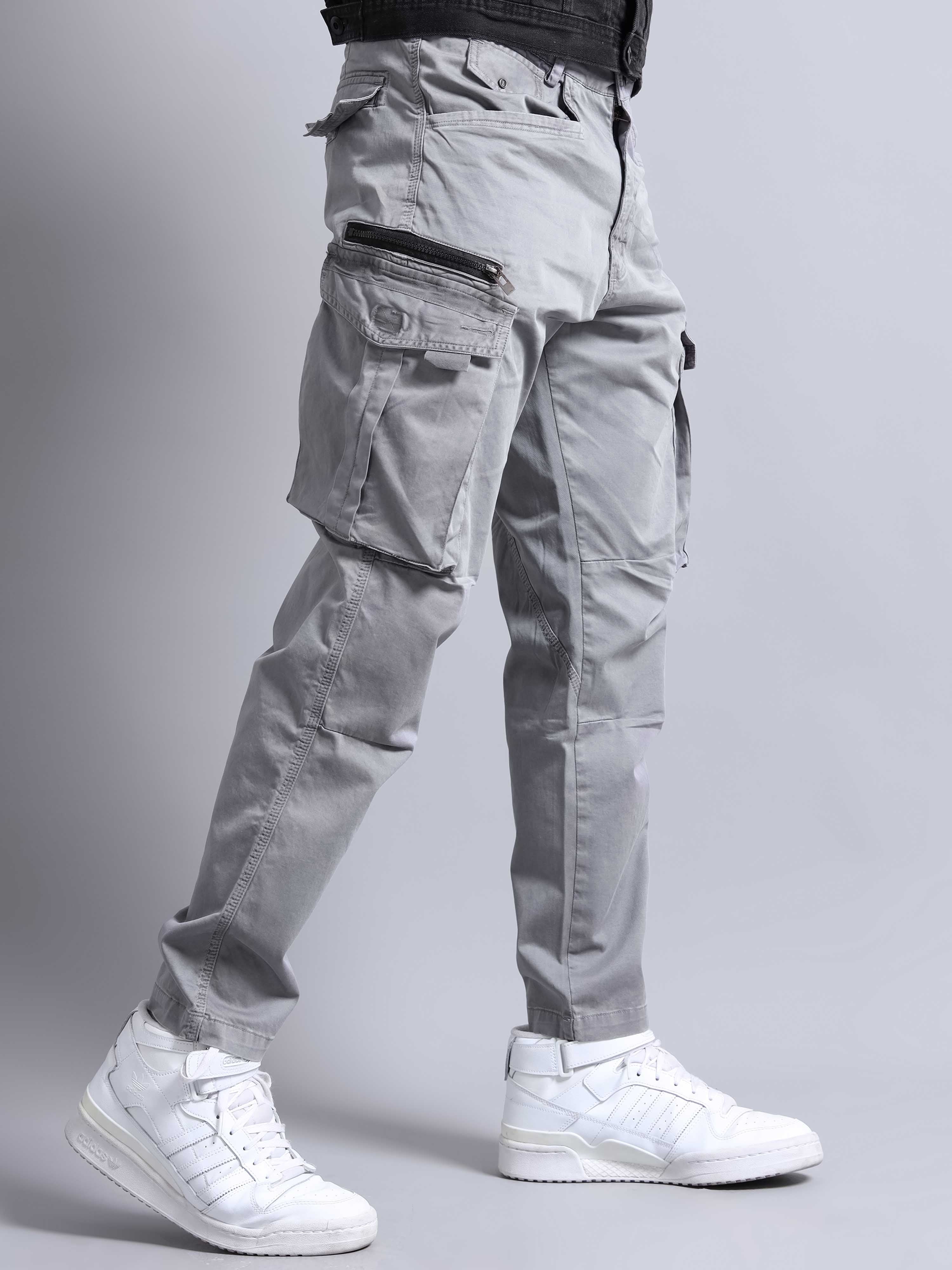 Rugged Zip Cargo Pants In Grey