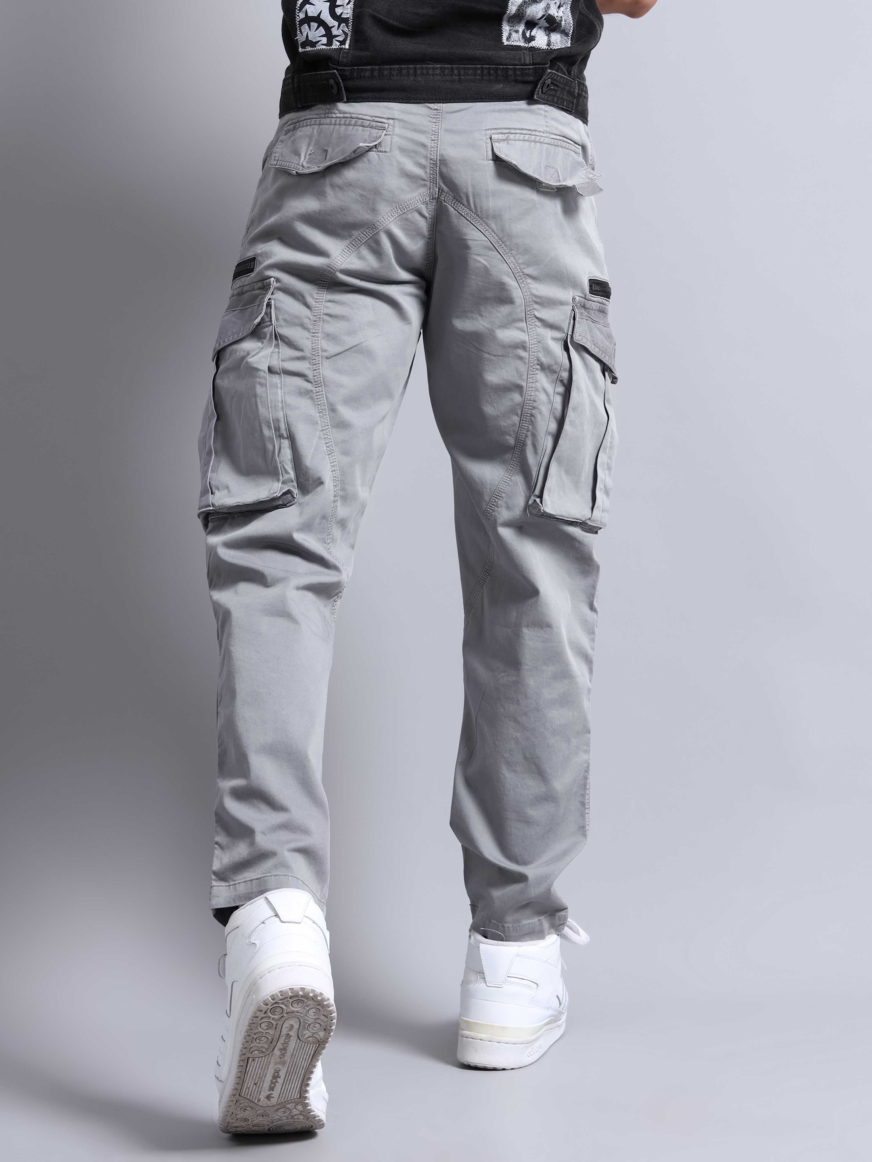 Rugged Zip Cargo Pants In Grey