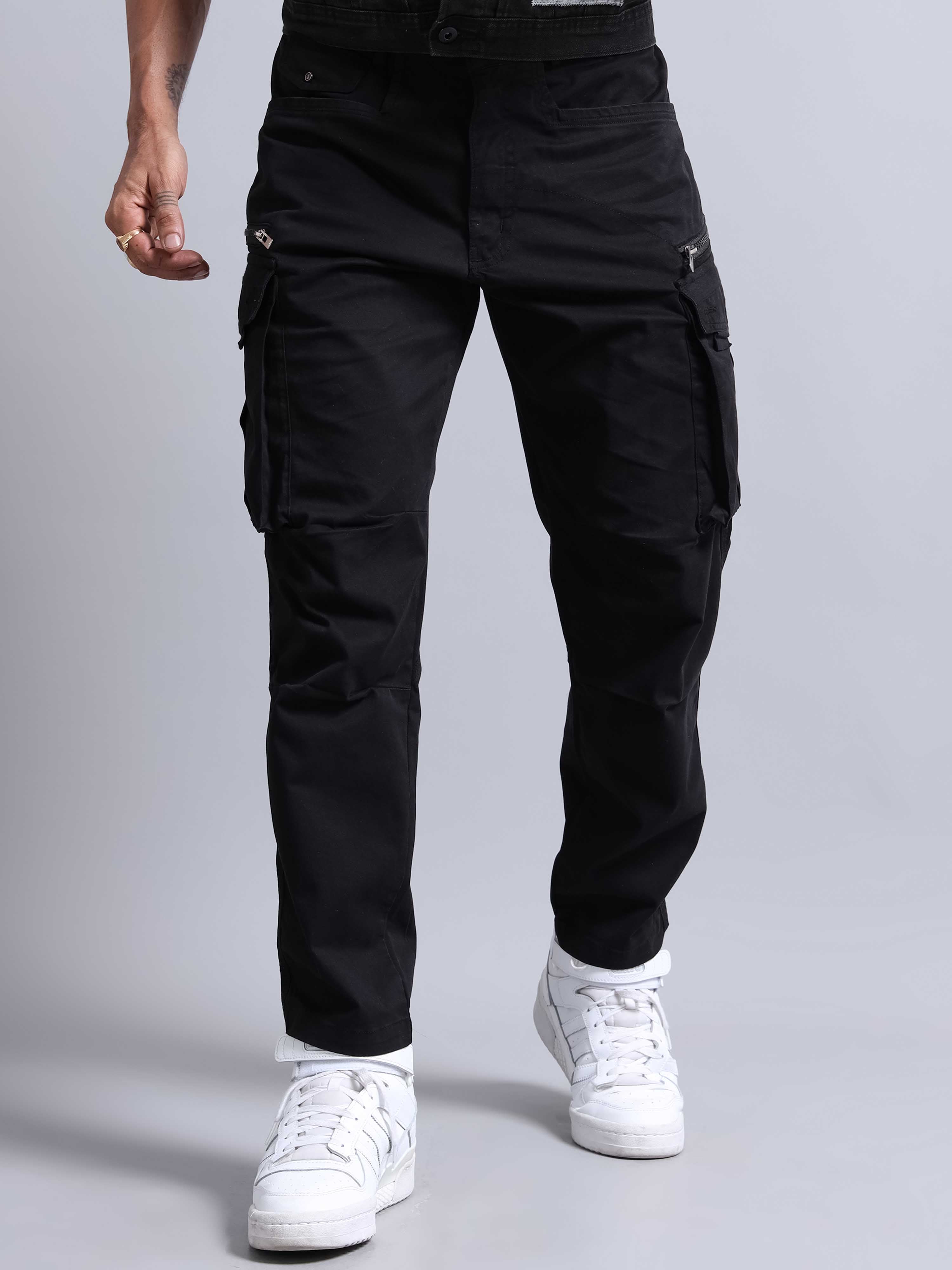 Rugged Zip Cargo Pants In Black