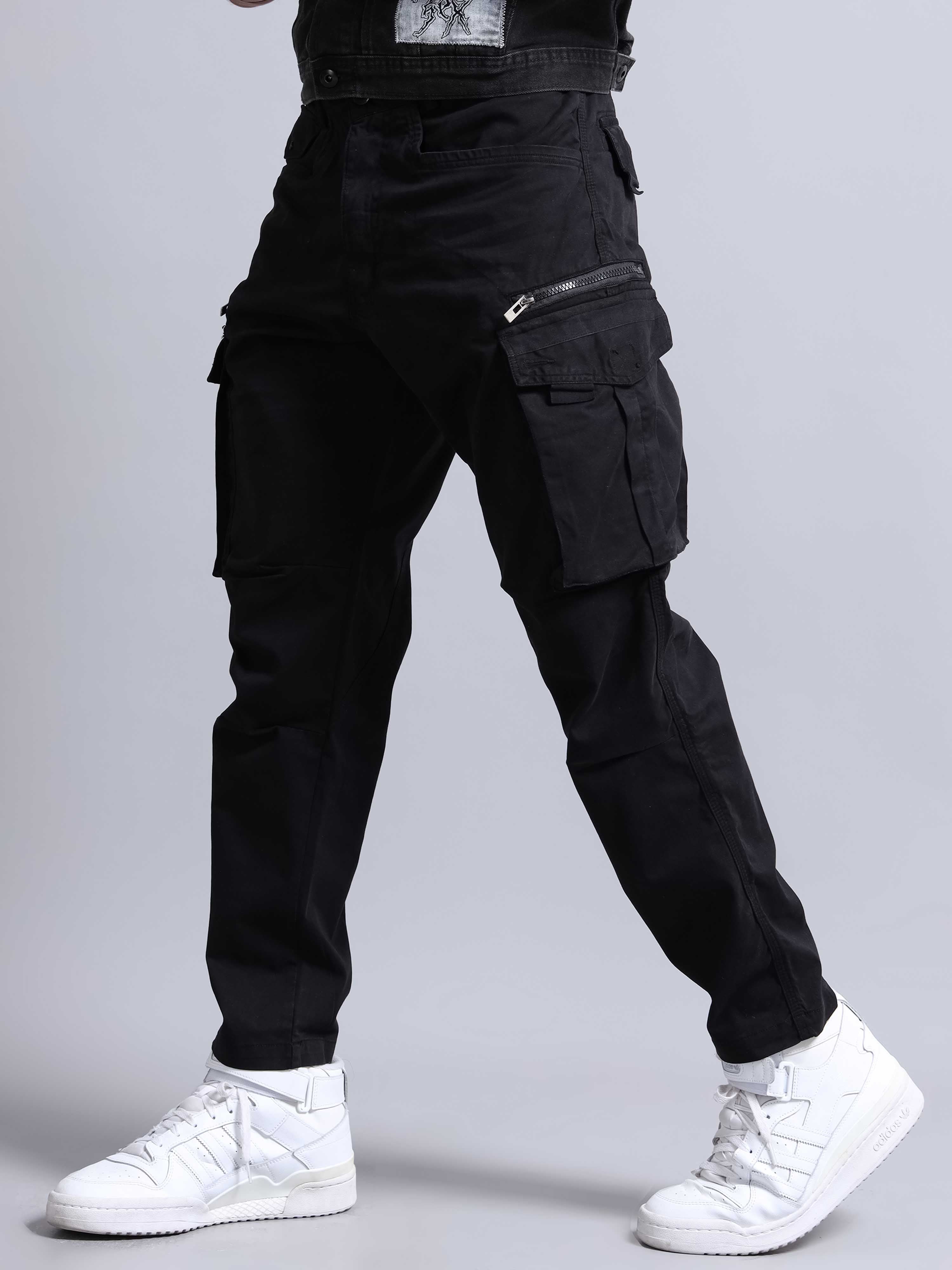 Rugged Zip Cargo Pants In Black