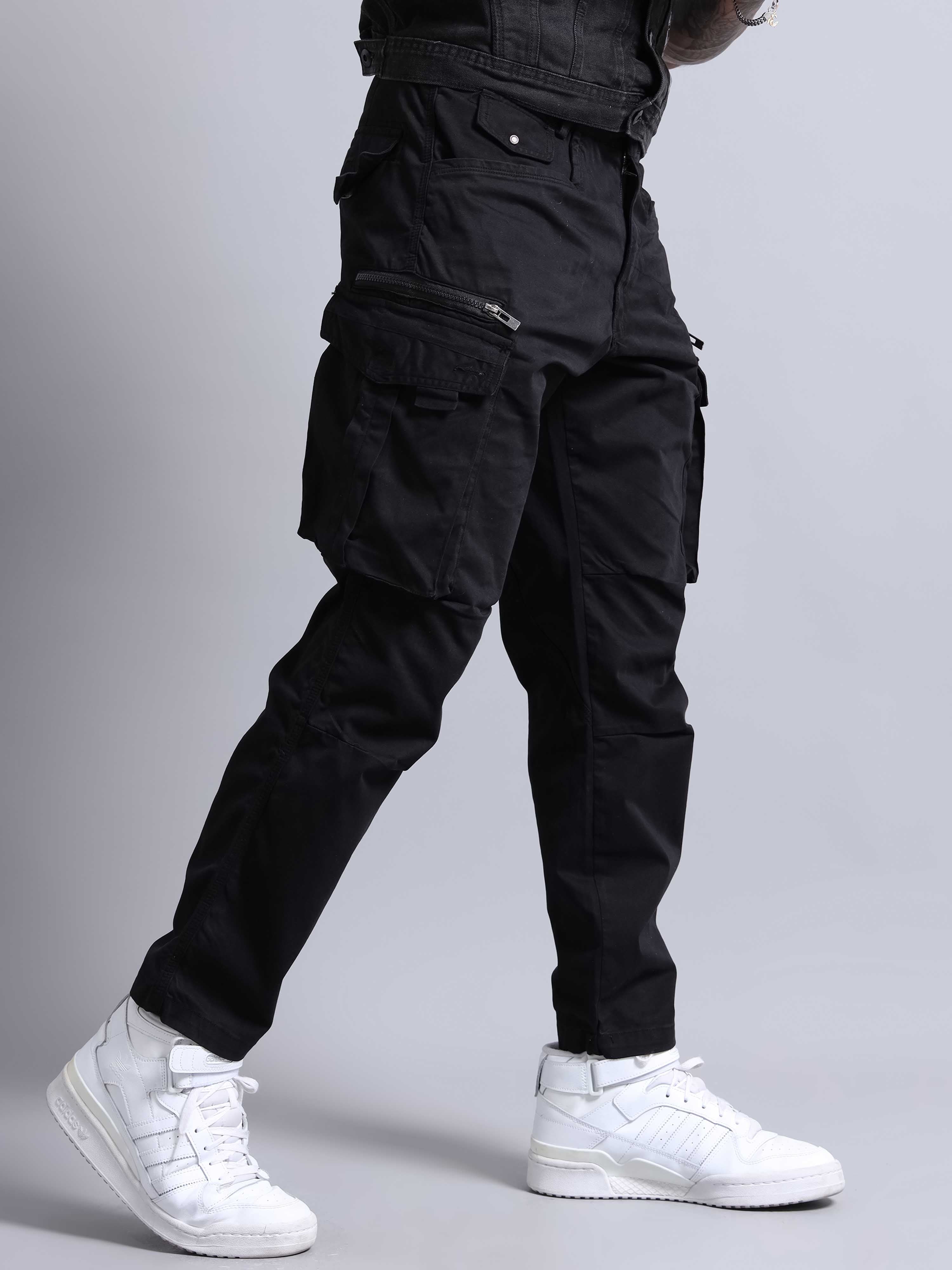 Rugged Zip Cargo Pants In Black