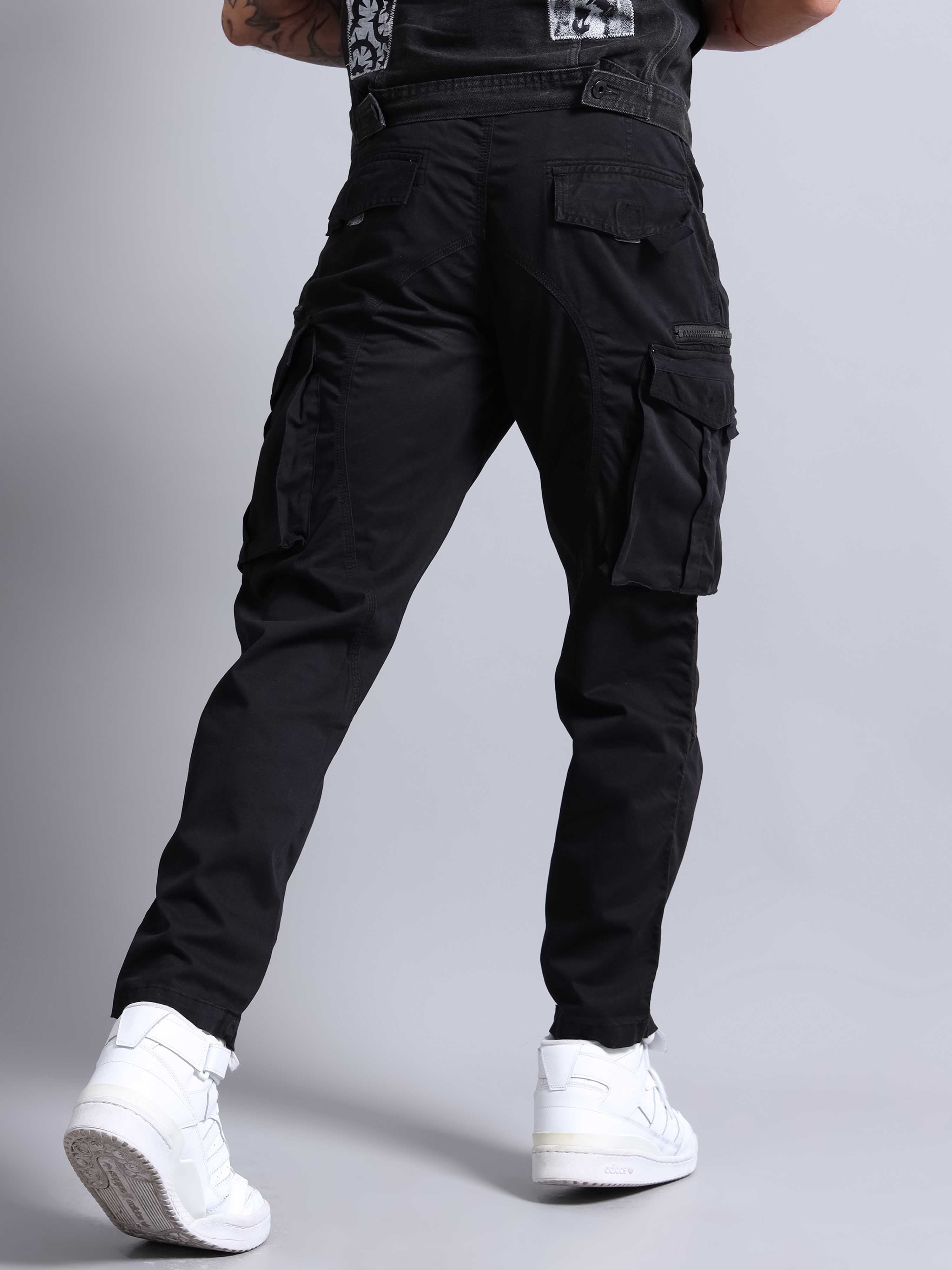 Rugged Zip Cargo Pants In Black