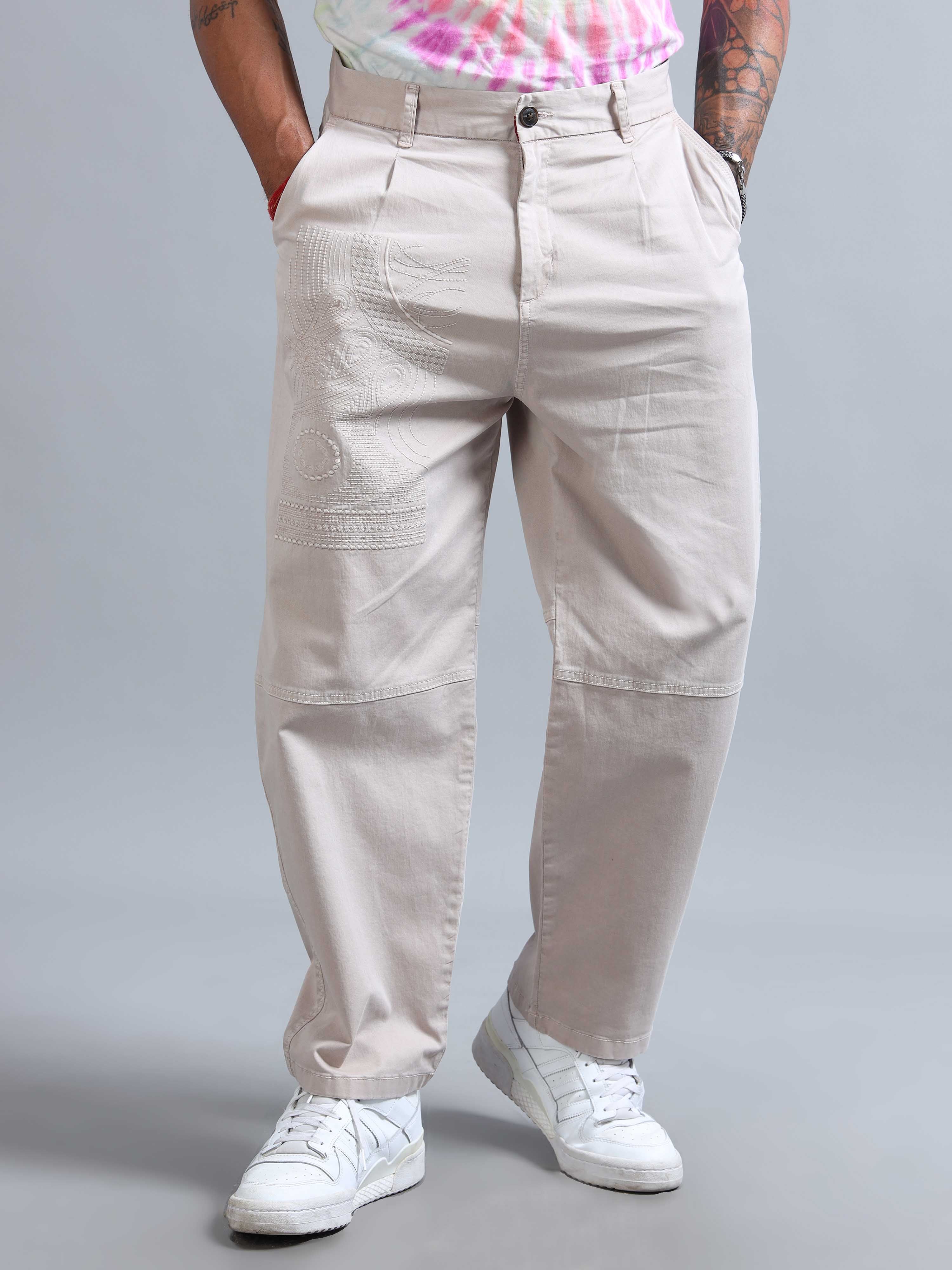 Battalion Embroidered Trouser In Cream