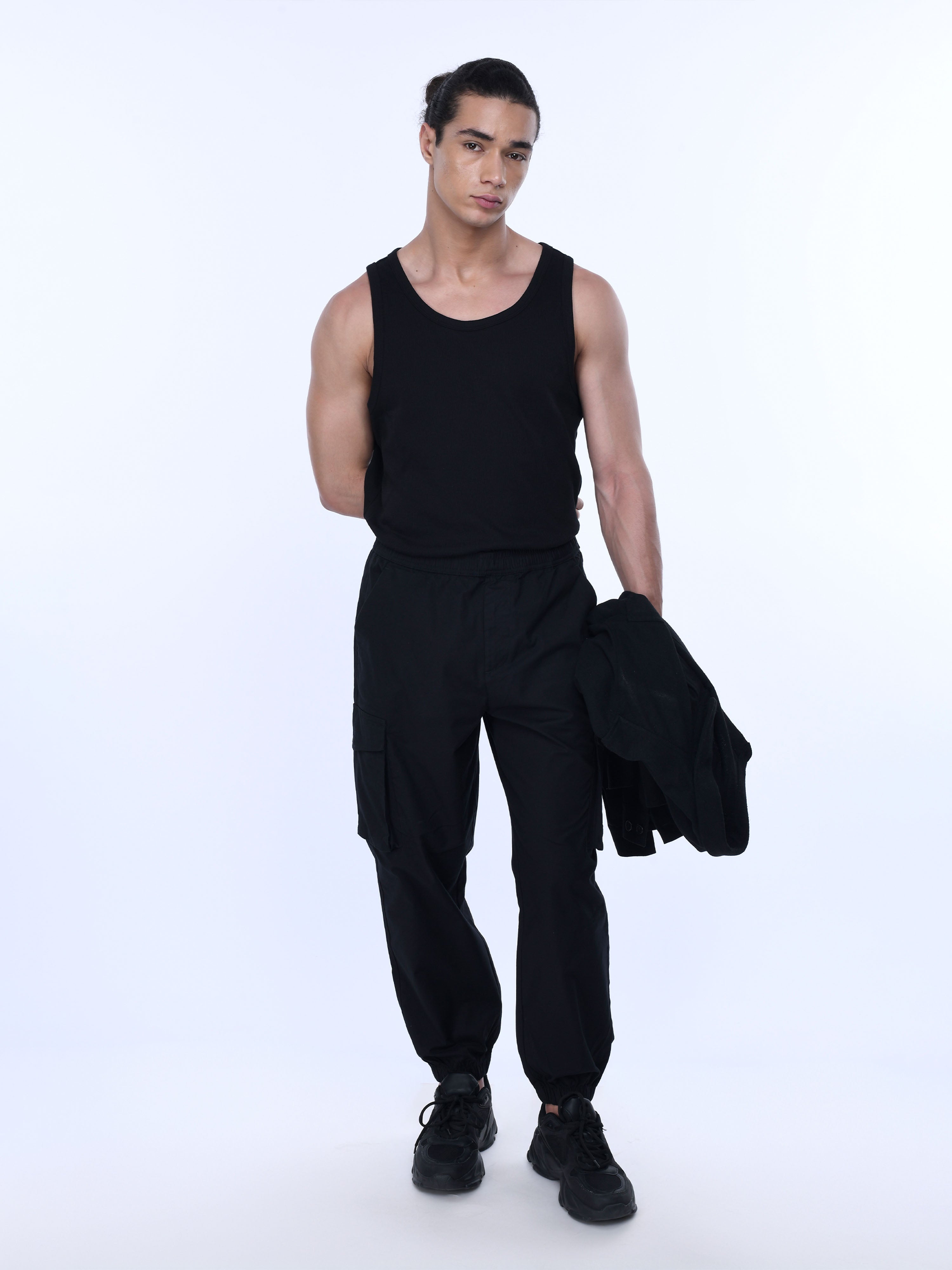 Black Cotton Cargo Joggers
