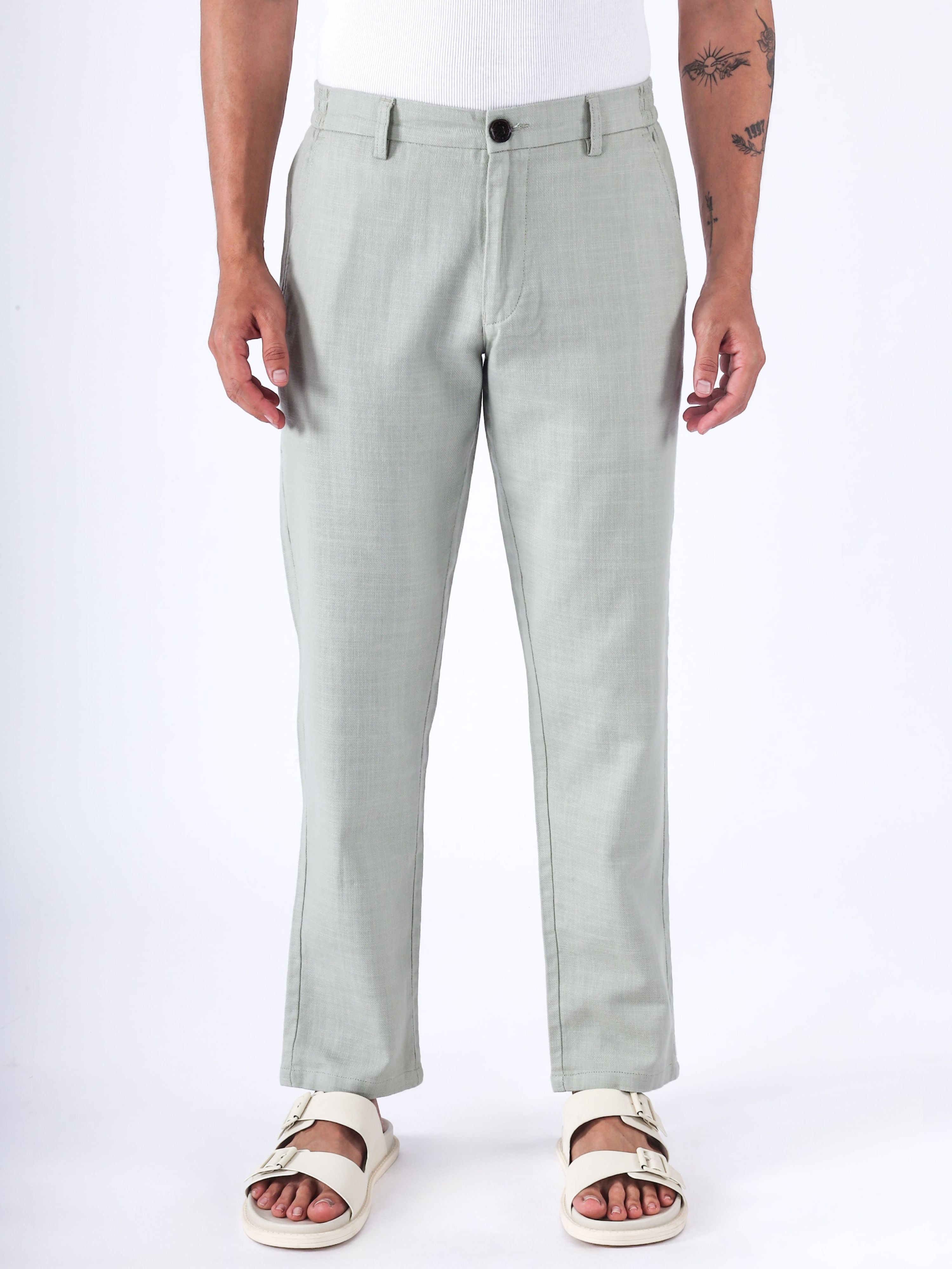 Premium Knitted Tailored Trousers In Green