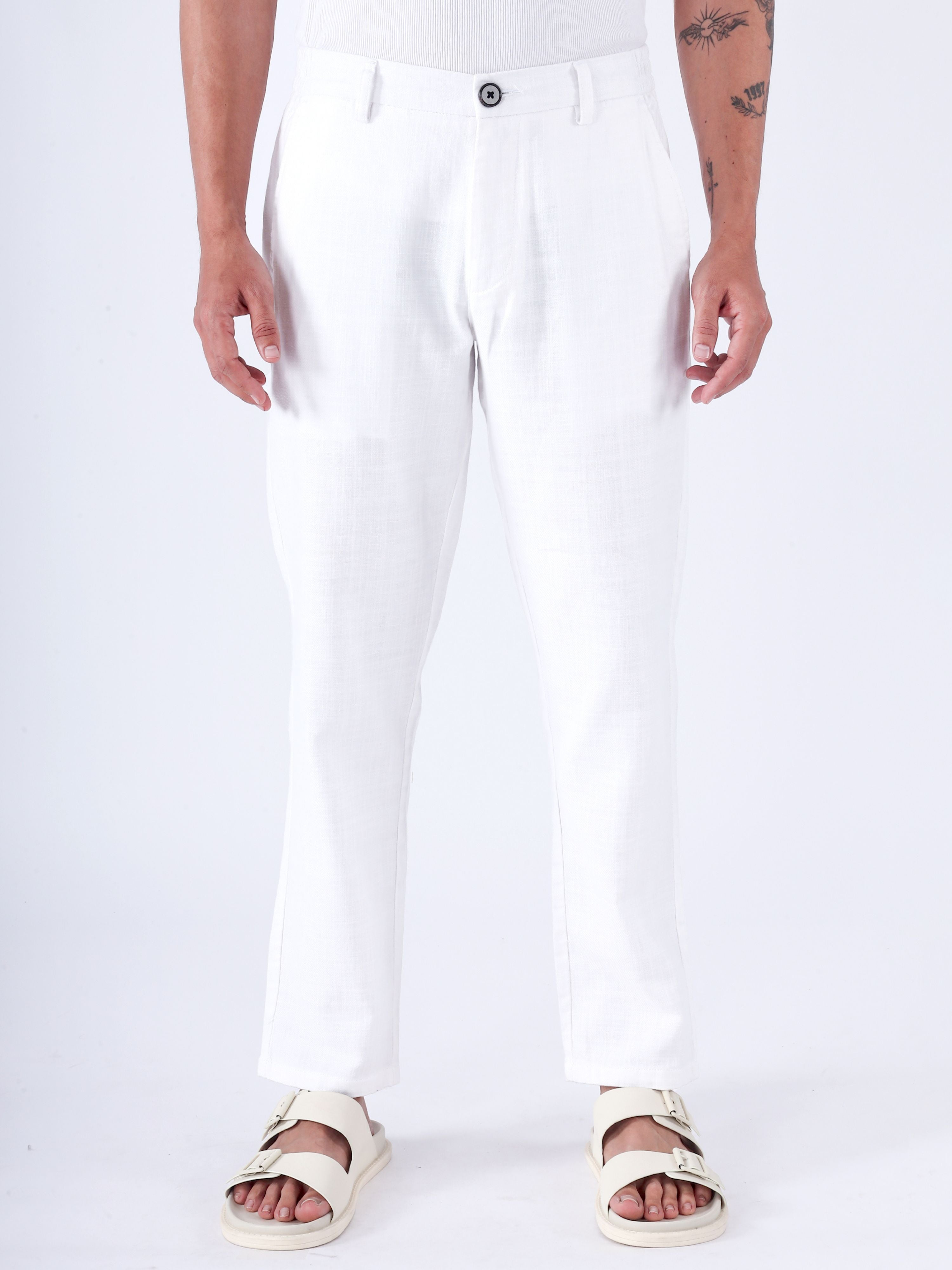 Premium Knitted Tailored Trousers In White