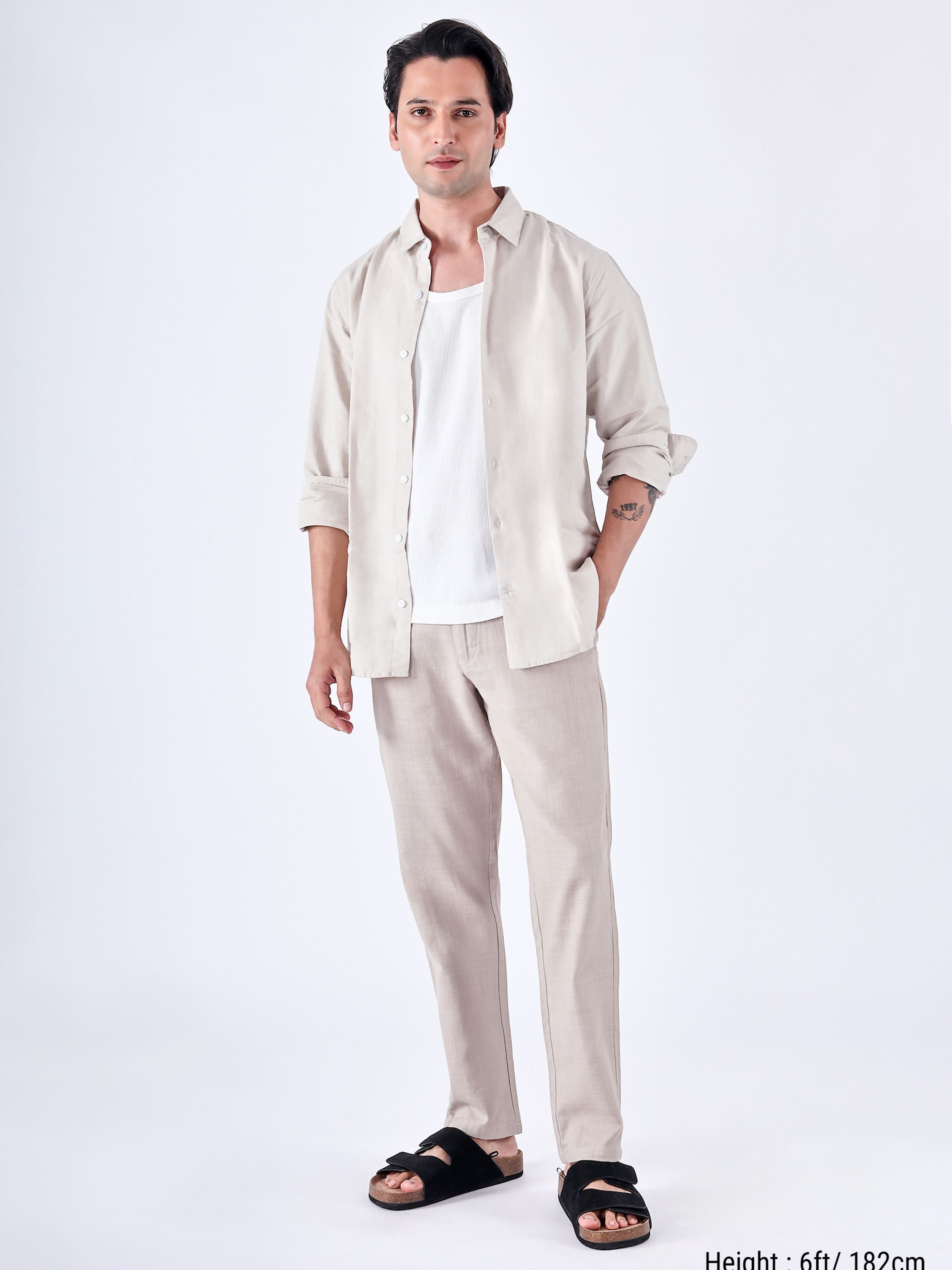 Premium Knitted Tailored Trousers In Cream