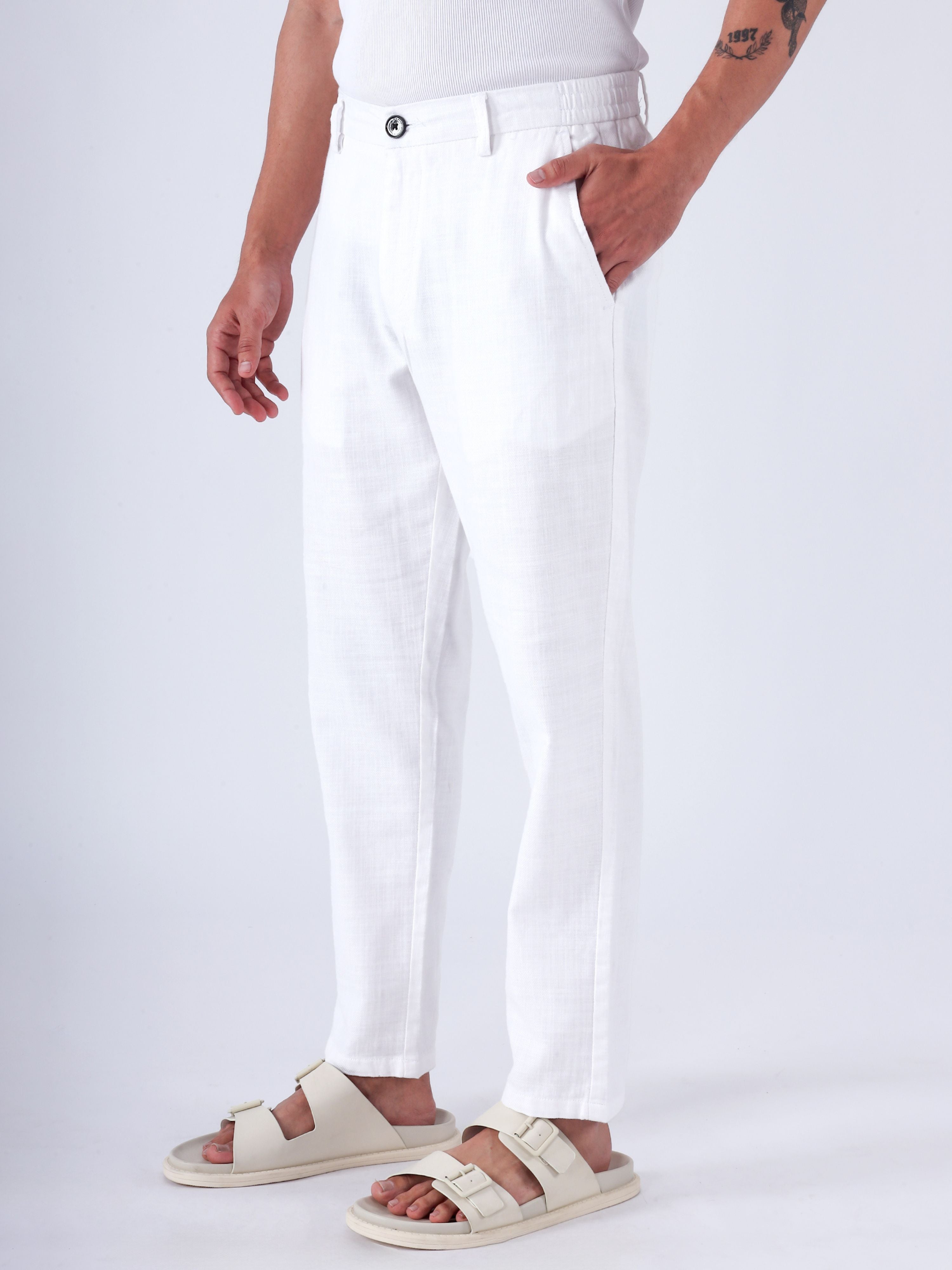 Premium Knitted Tailored Trousers In White