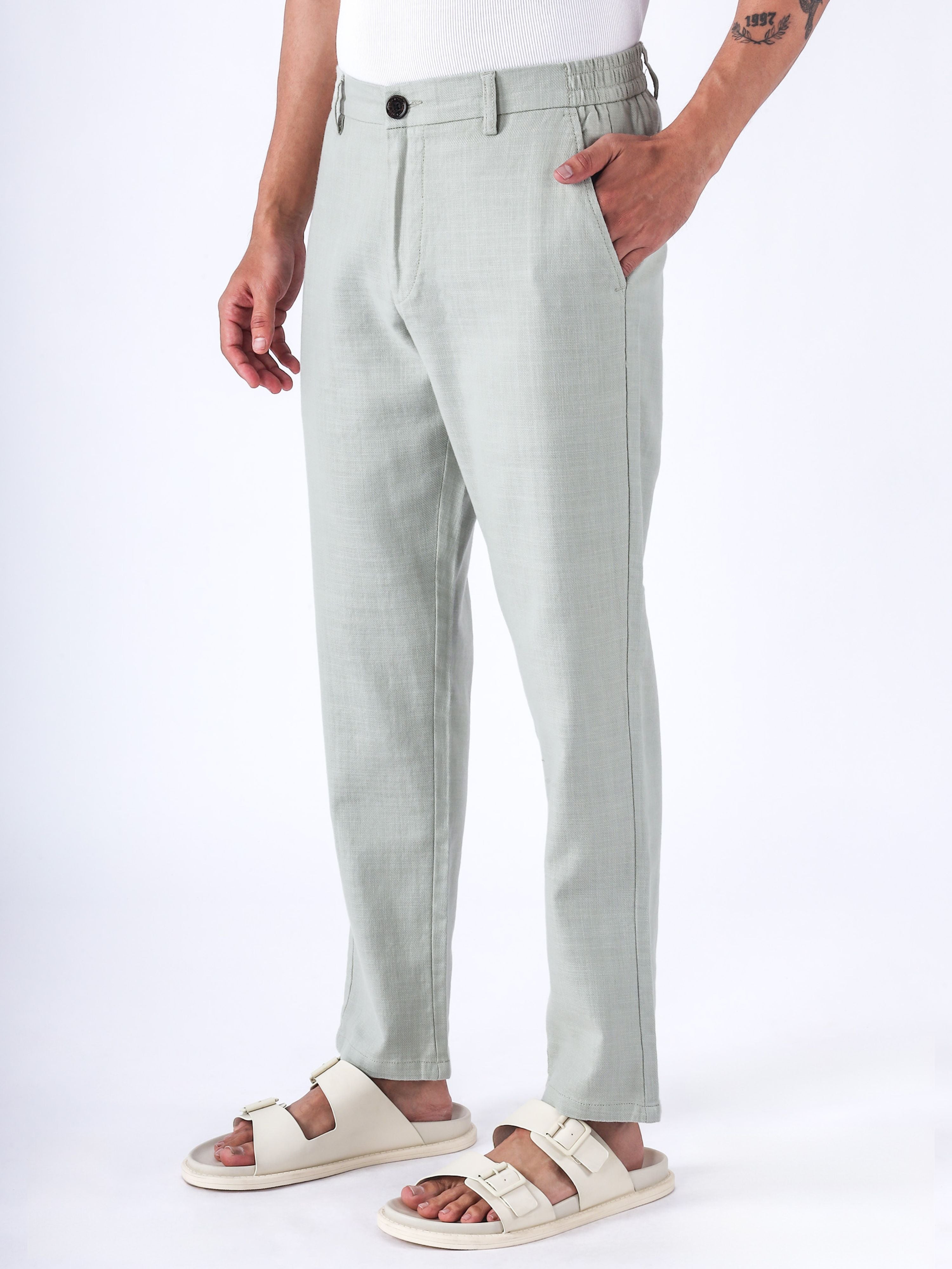 Premium Knitted Tailored Trousers In Green