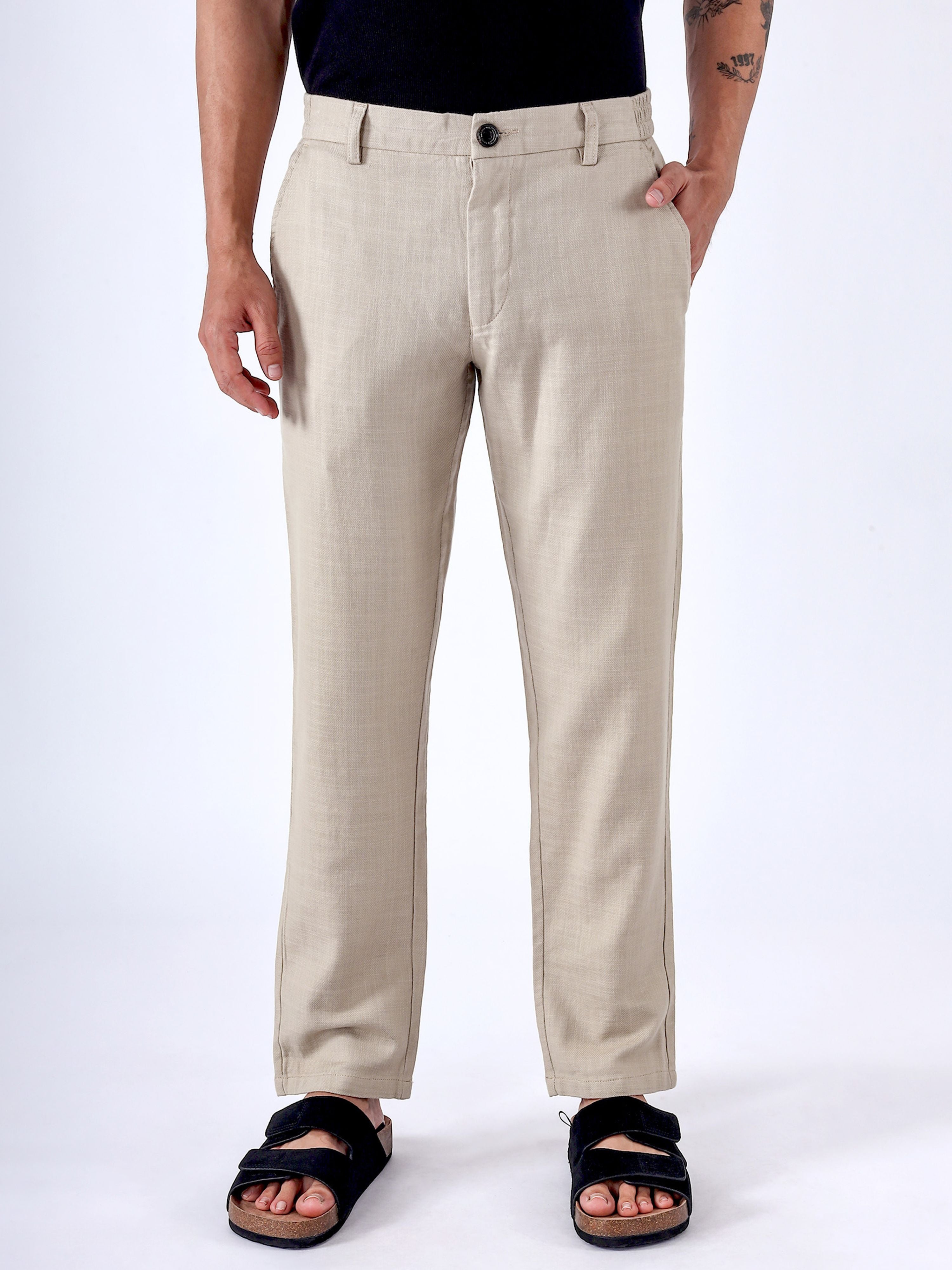 Premium Knitted Tailored Trousers In Beige