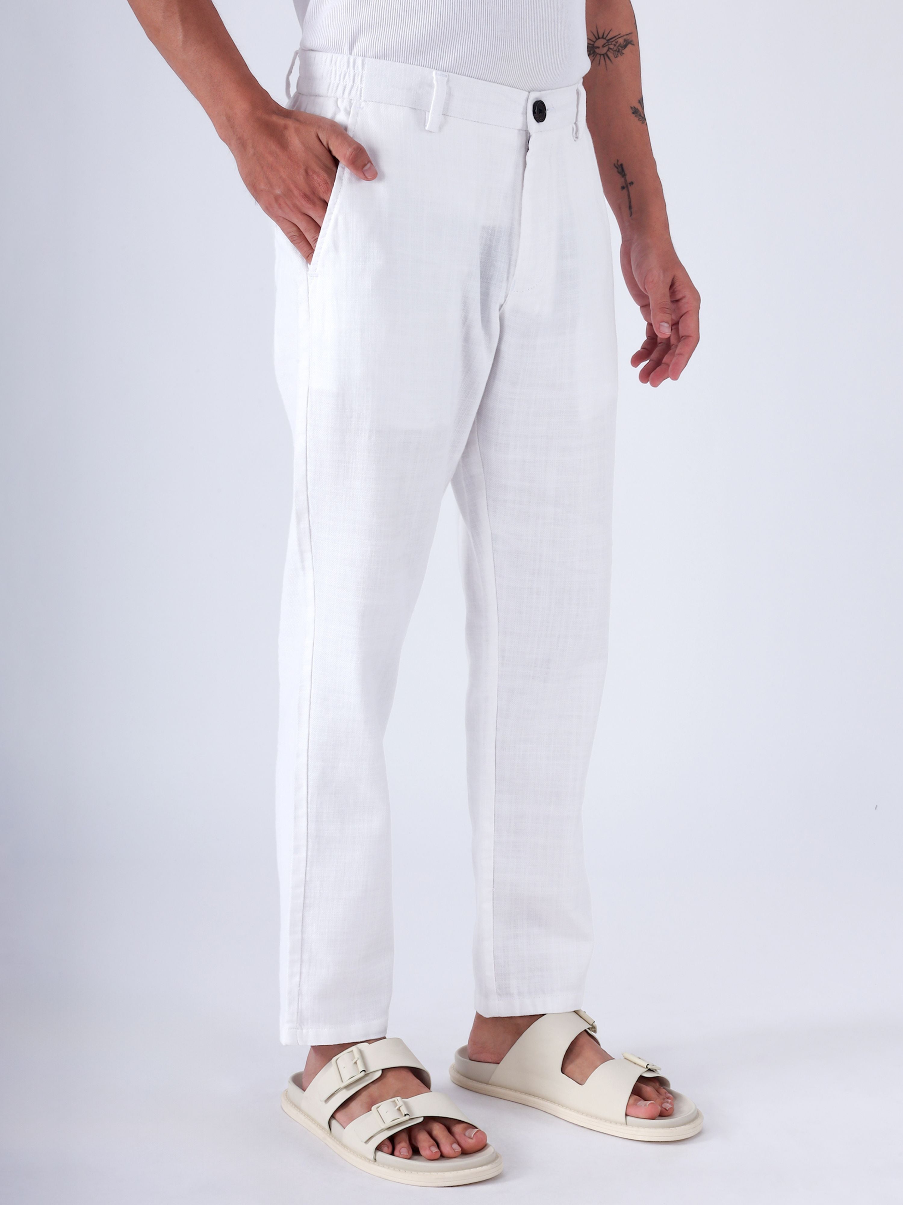 Premium Knitted Tailored Trousers In White
