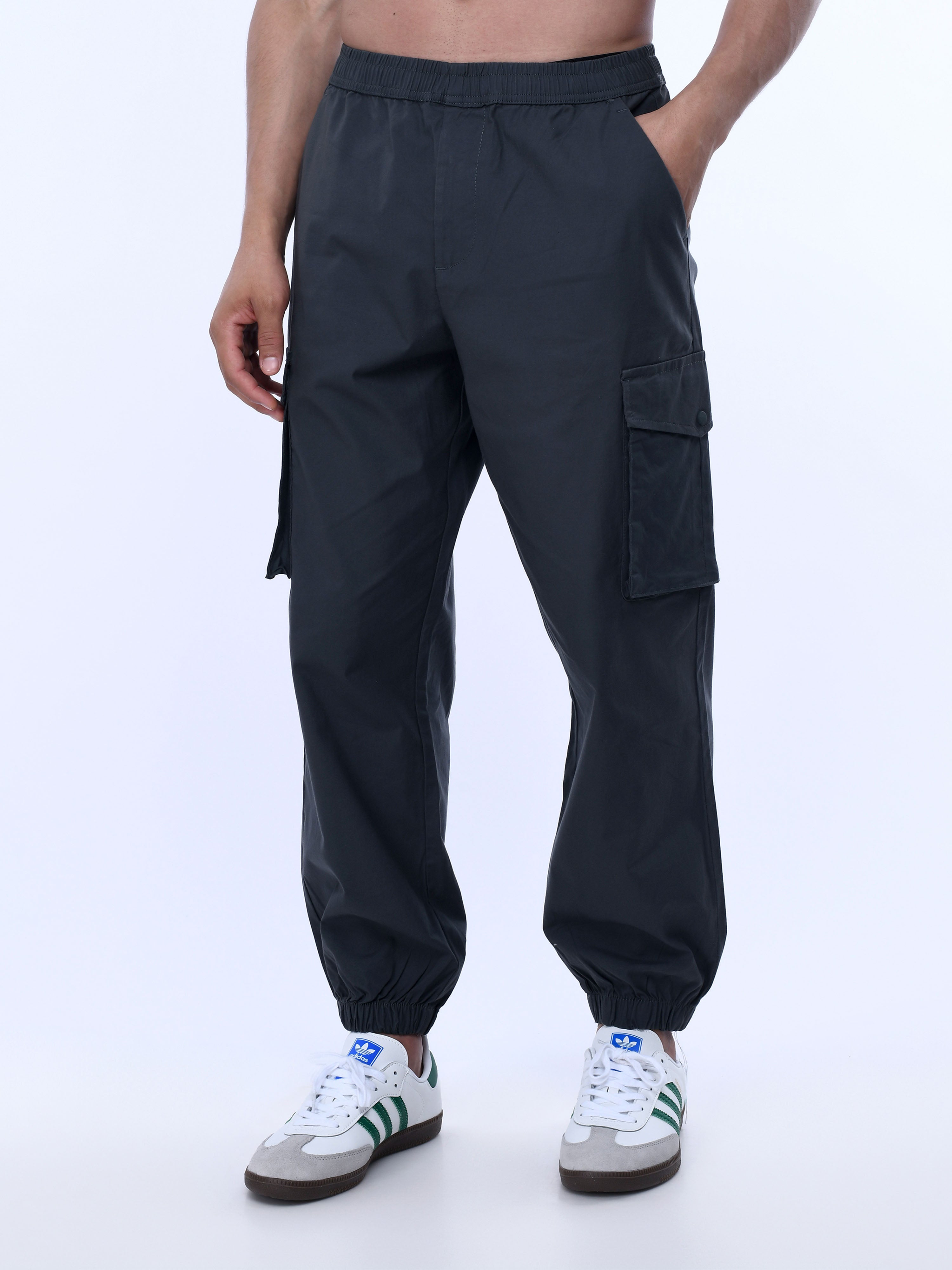 Grey Cotton Joggers Men Cargo Pants