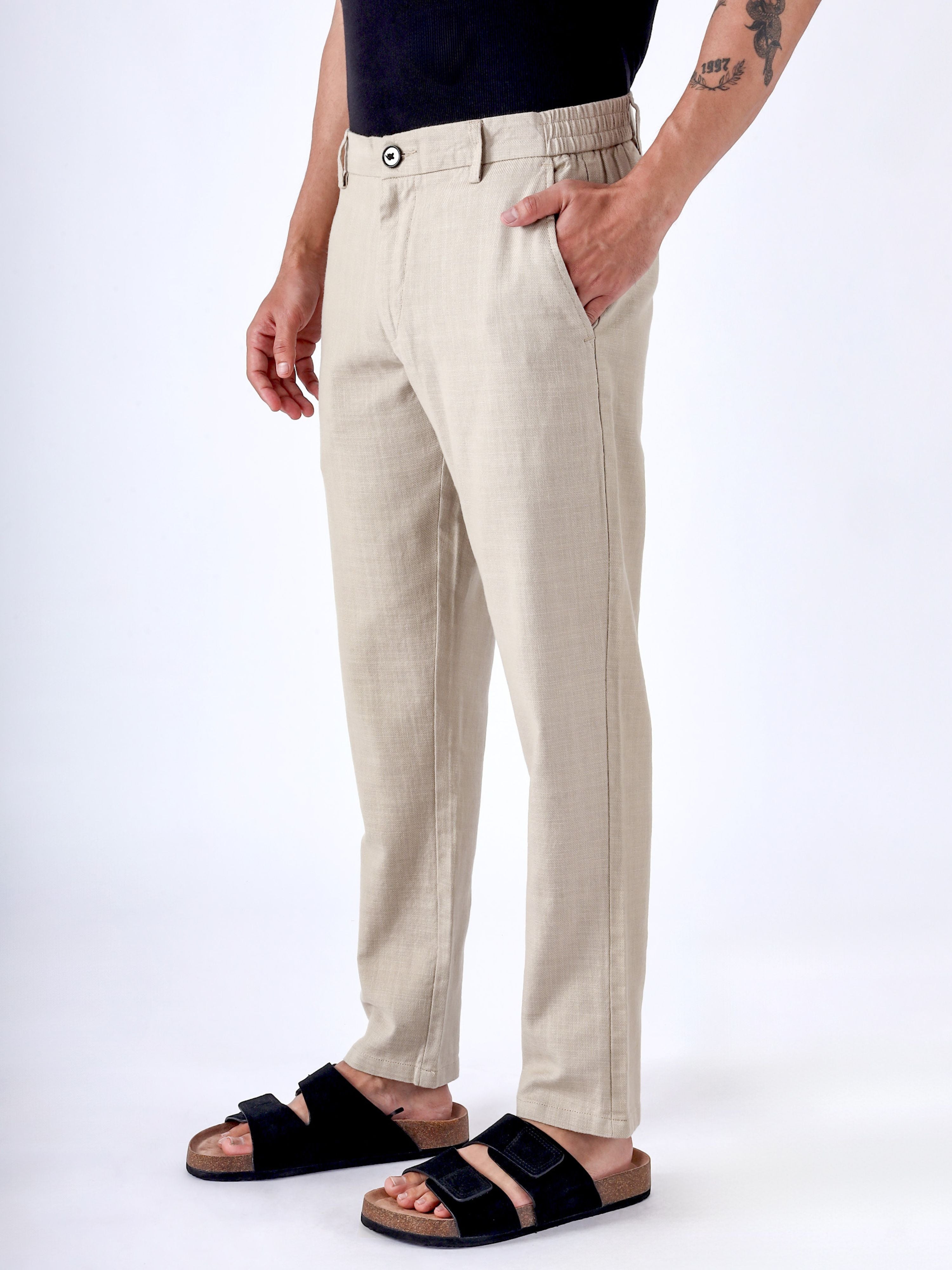 Premium Knitted Tailored Trousers In Beige