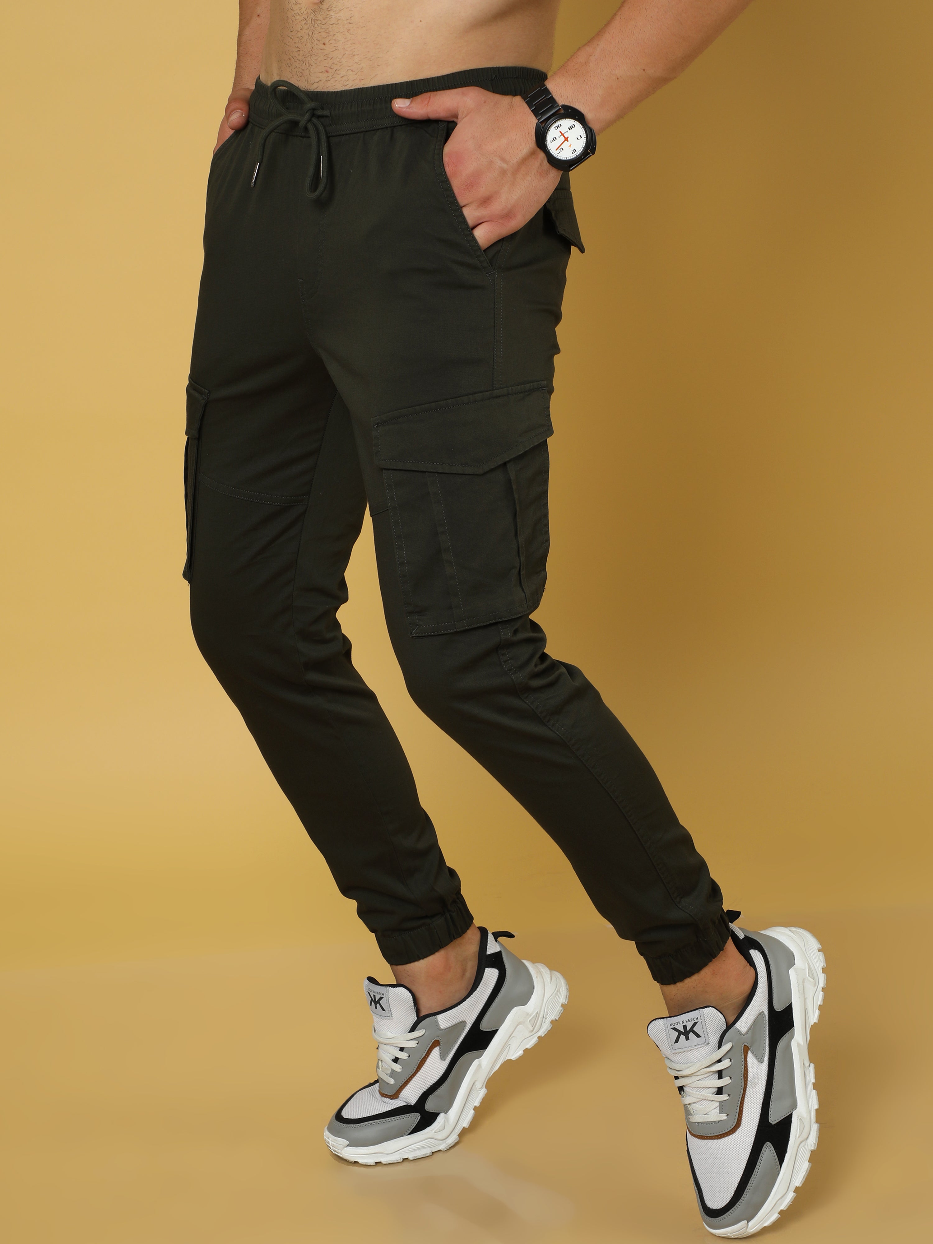 Authentic Dark Olive Cargo Cotton Joggers