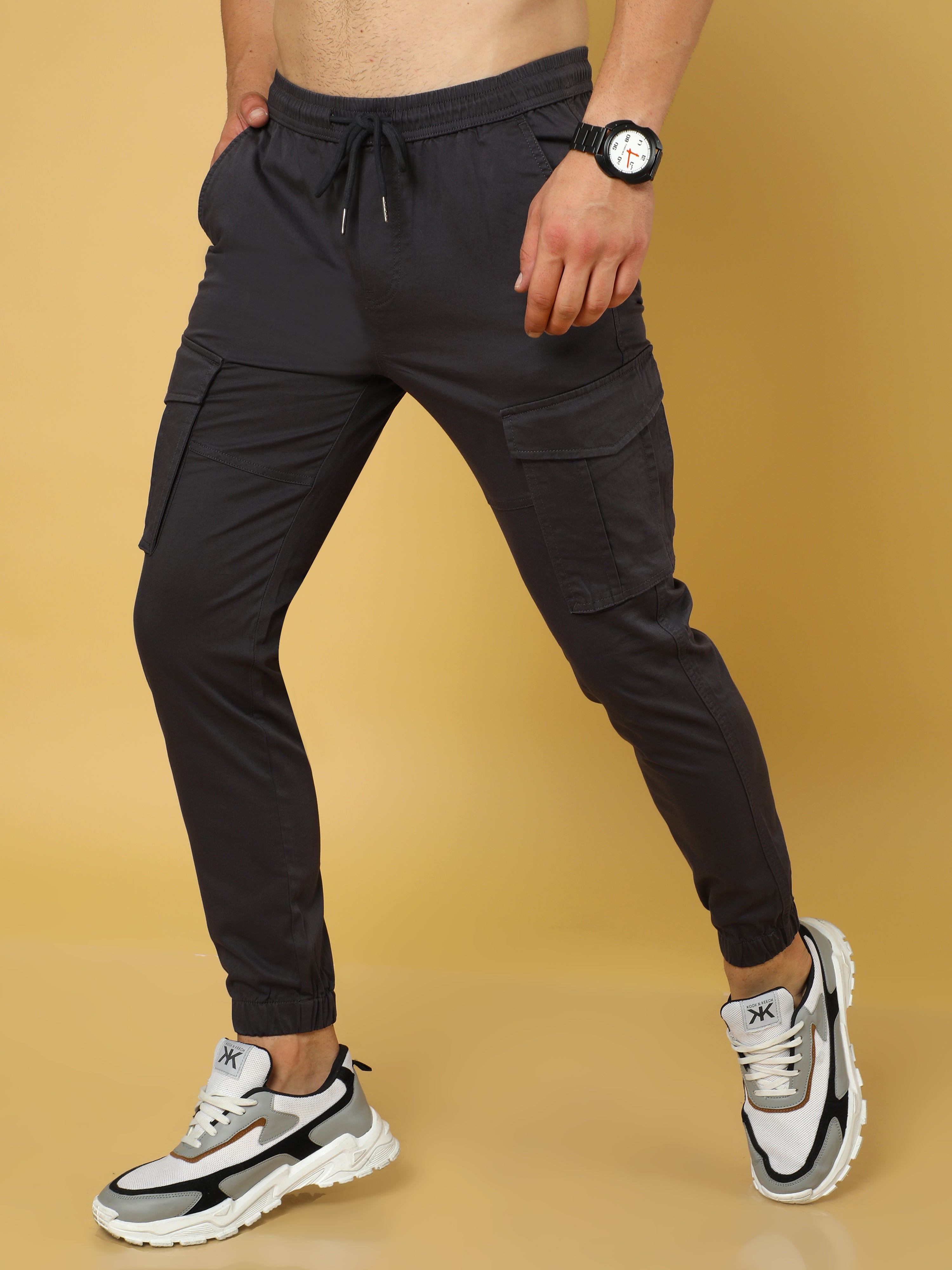 Authentic Dark Grey Cargo Cotton Joggers