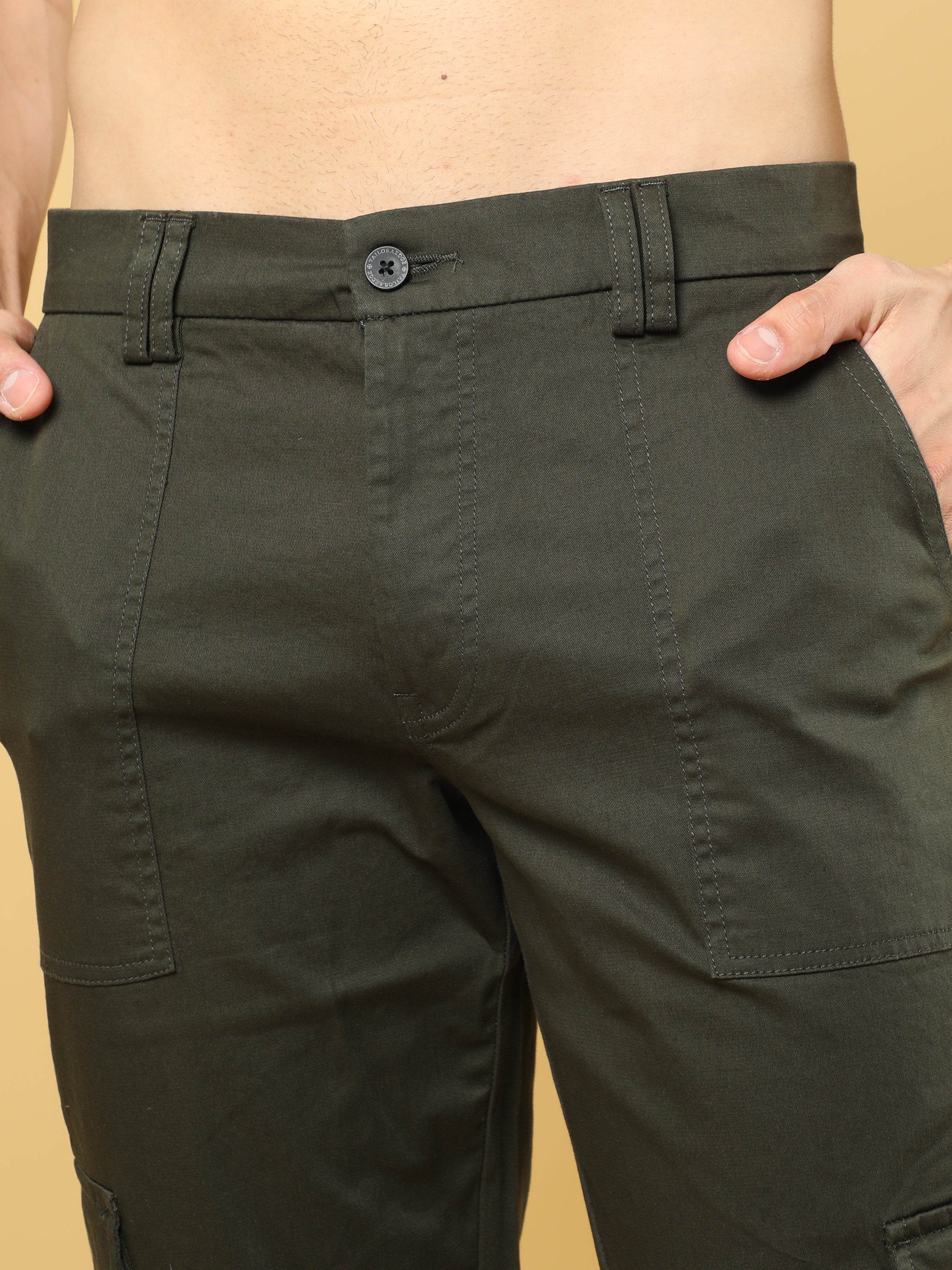 Cotton Dobby Baggy Fit Dark Olive Cargo