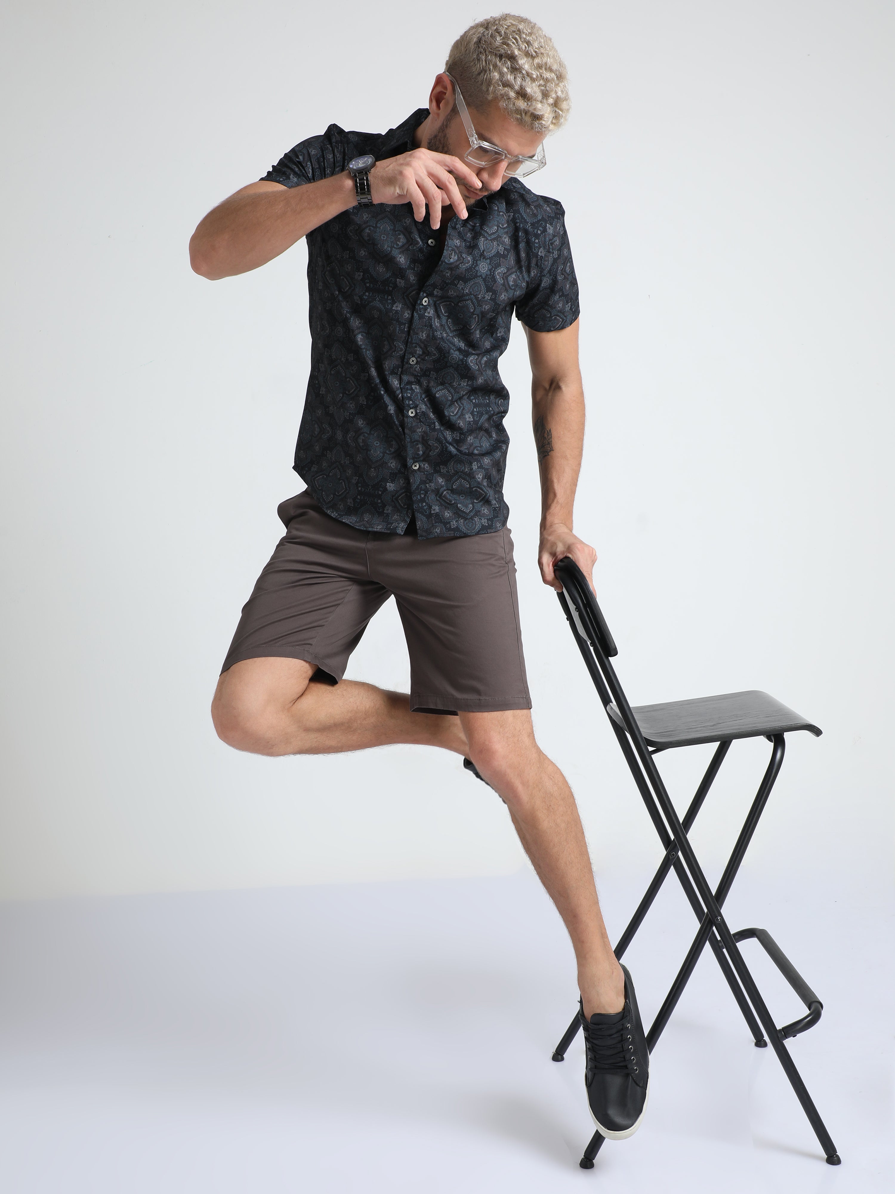 Modern Twill Dark Grey Shorts for Men