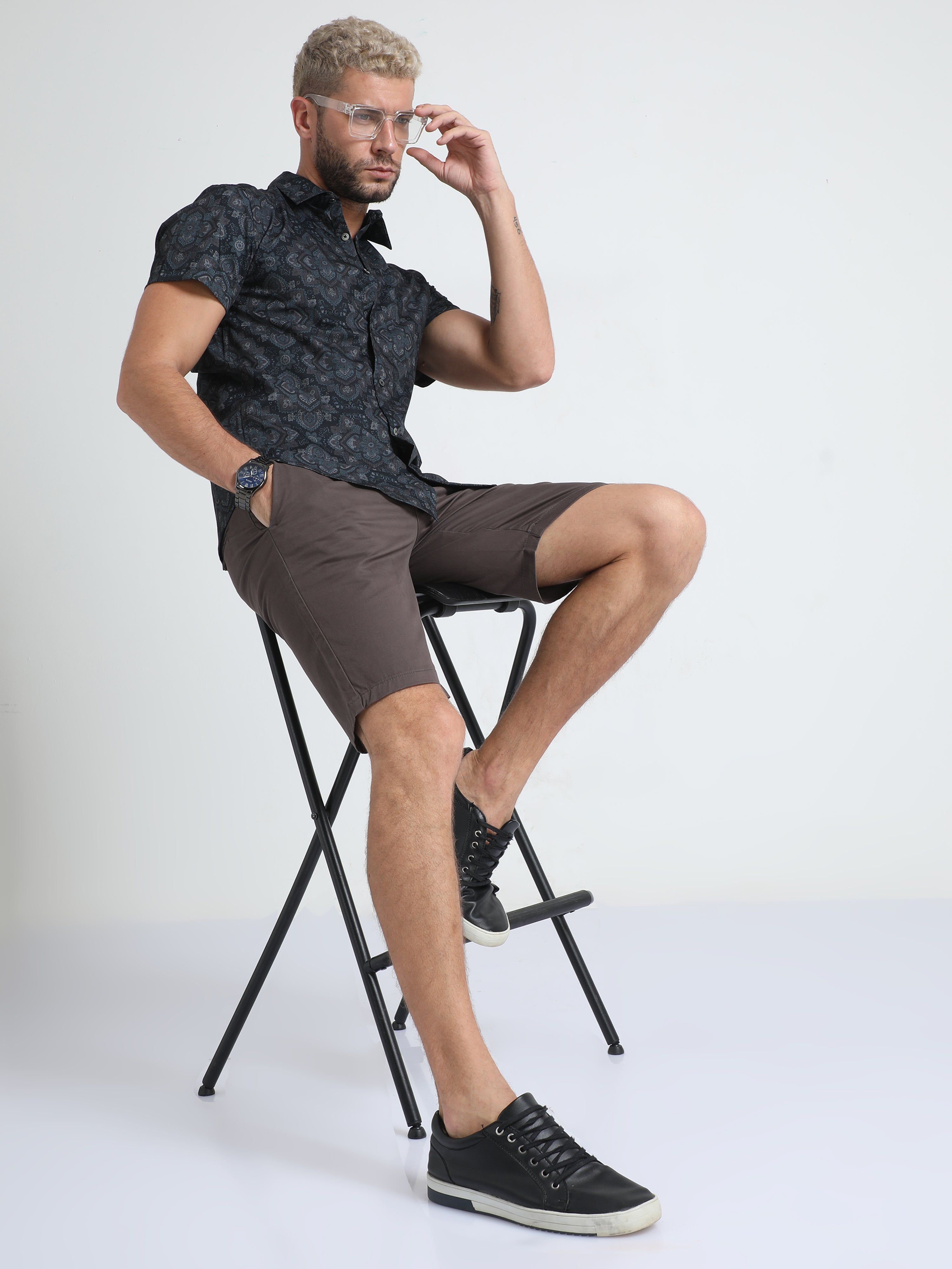 Modern Twill Dark Grey Shorts for Men