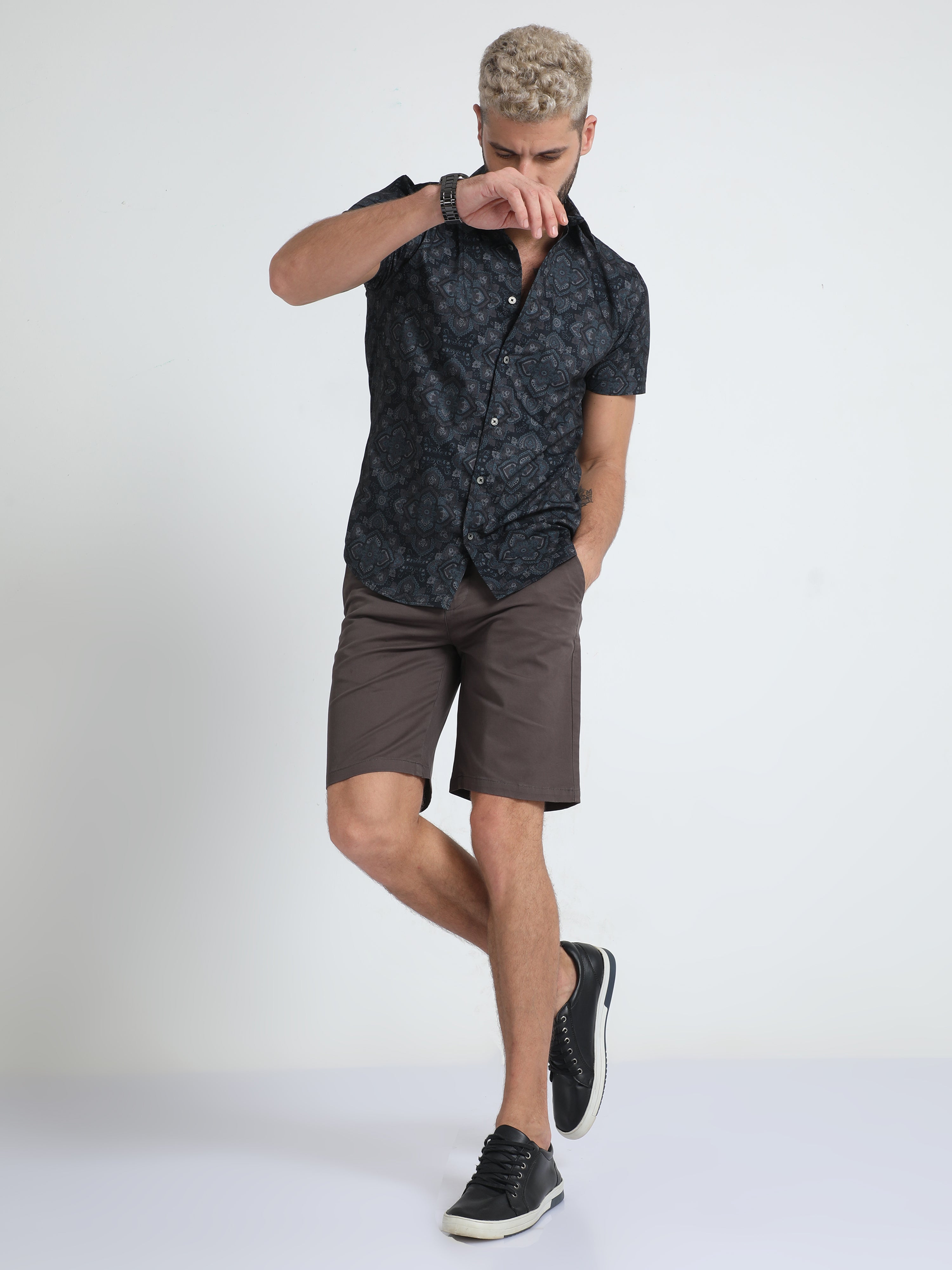 Modern Twill Dark Grey Shorts for Men 