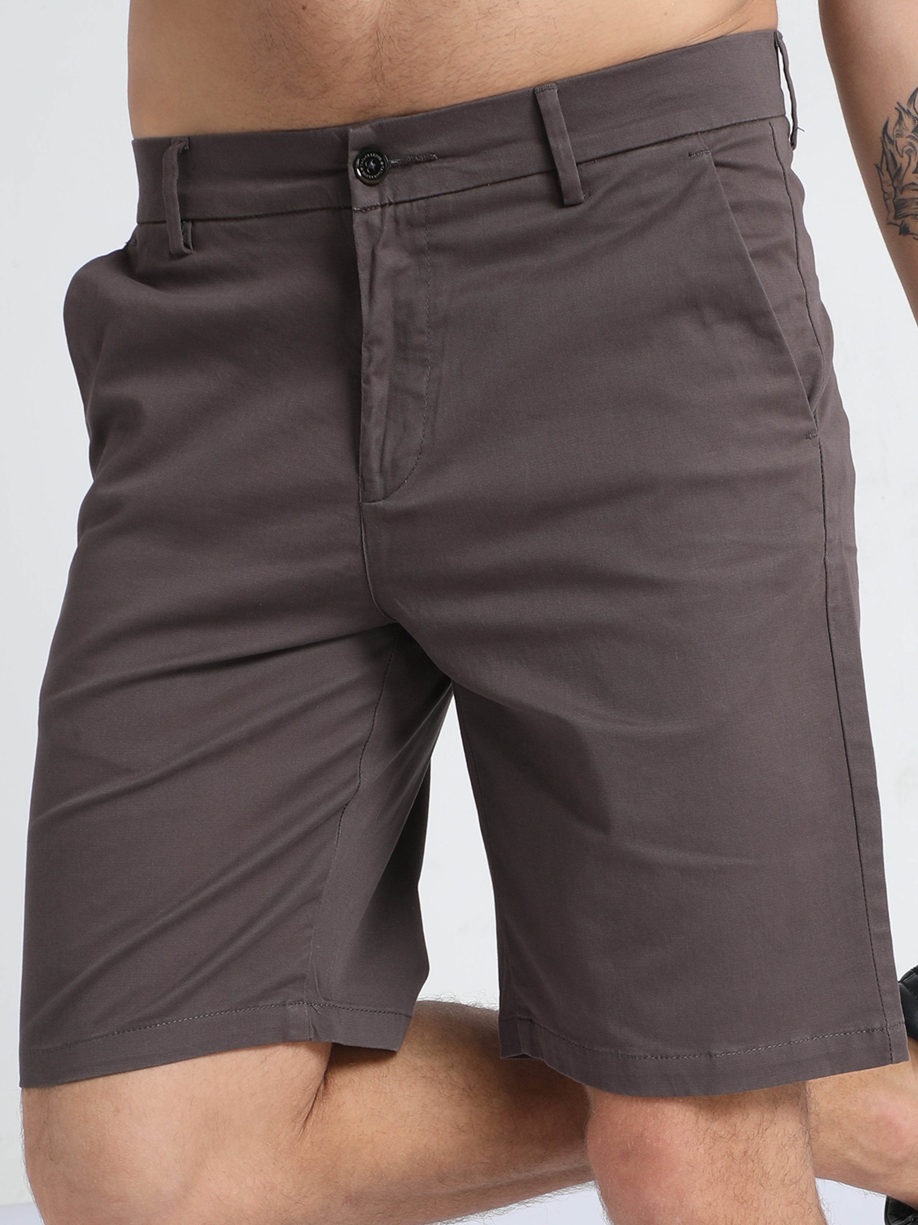 Modern Twill Dark Grey Shorts for Men