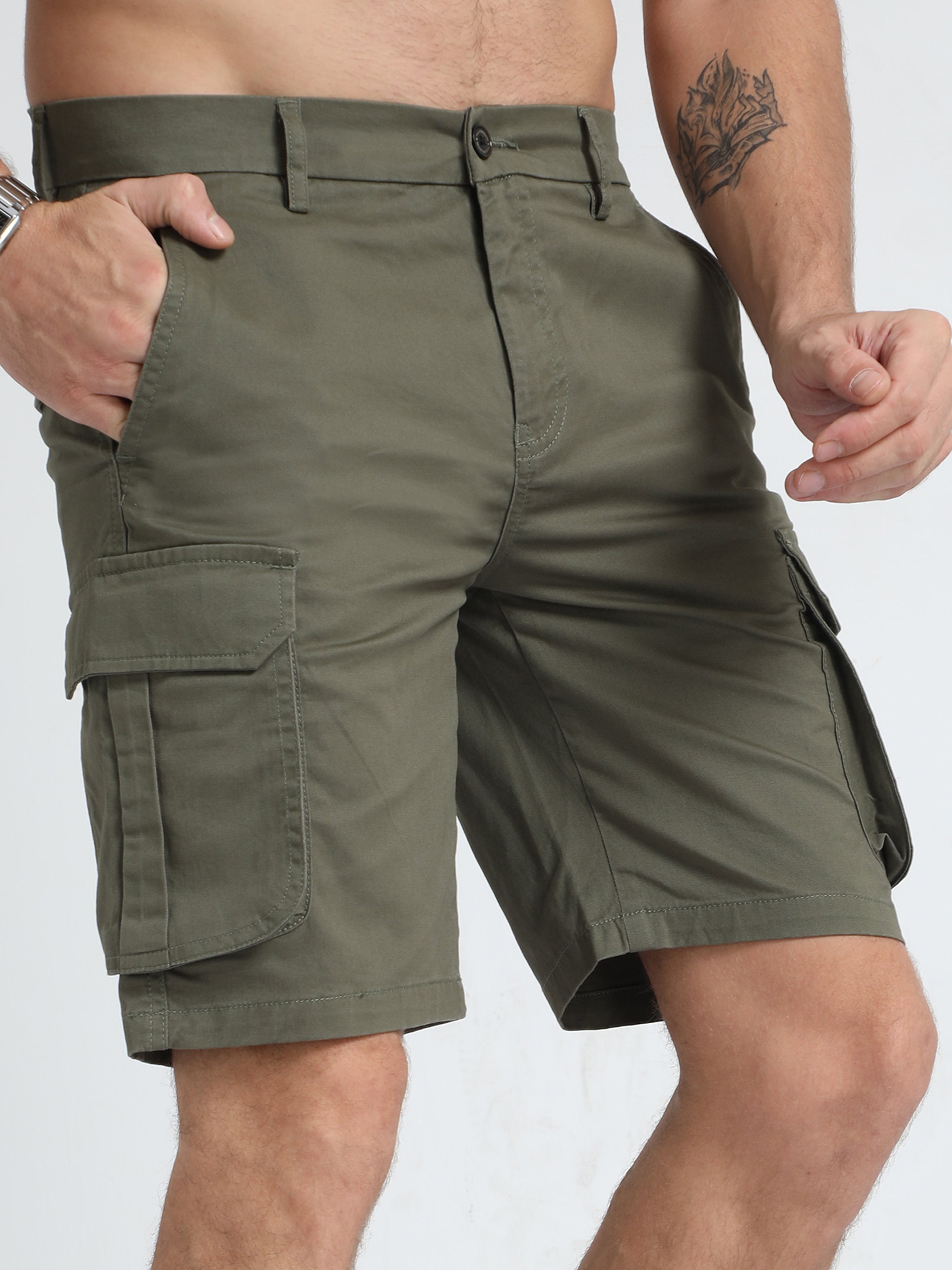 Premium Twill Olive Cargo Shorts