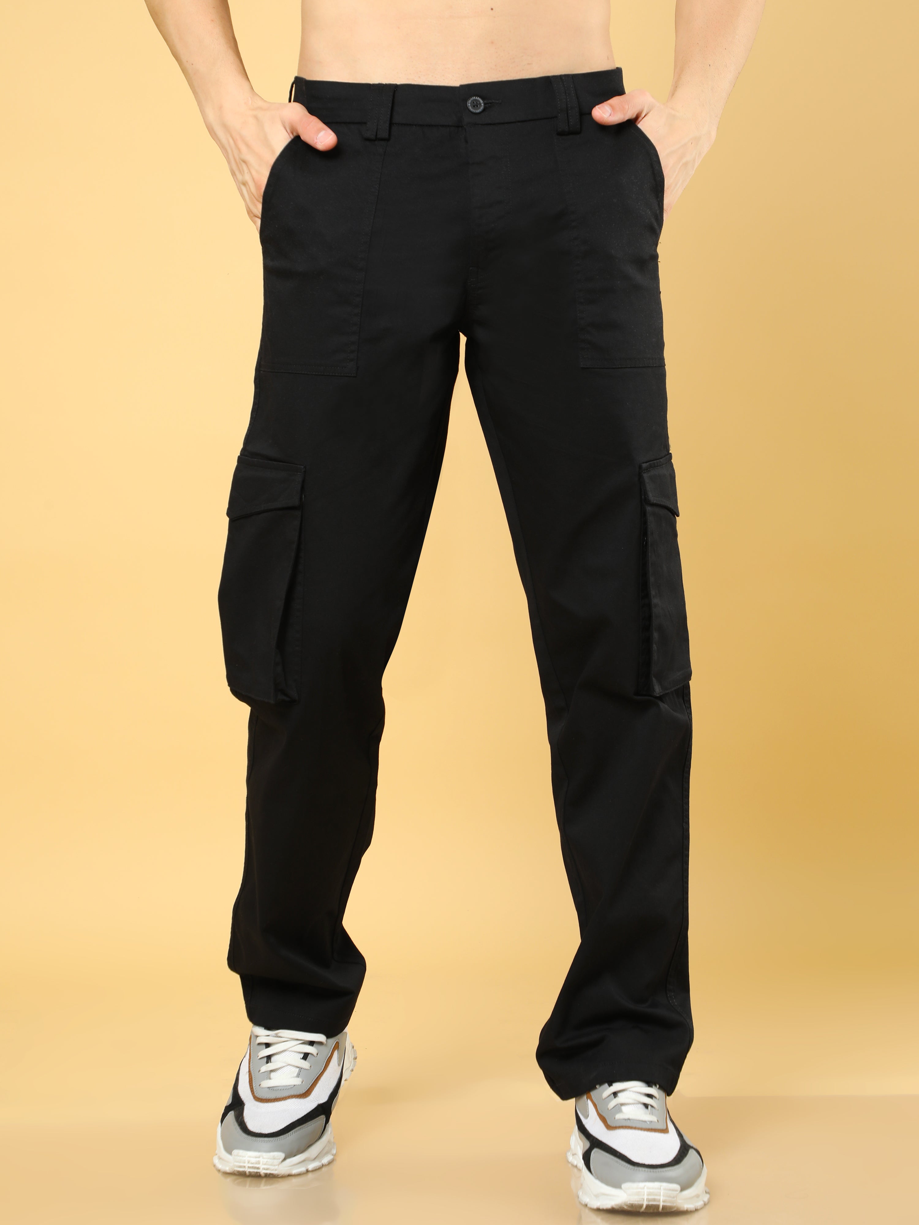 Cotton Dobby Baggy Fit Black Cargo