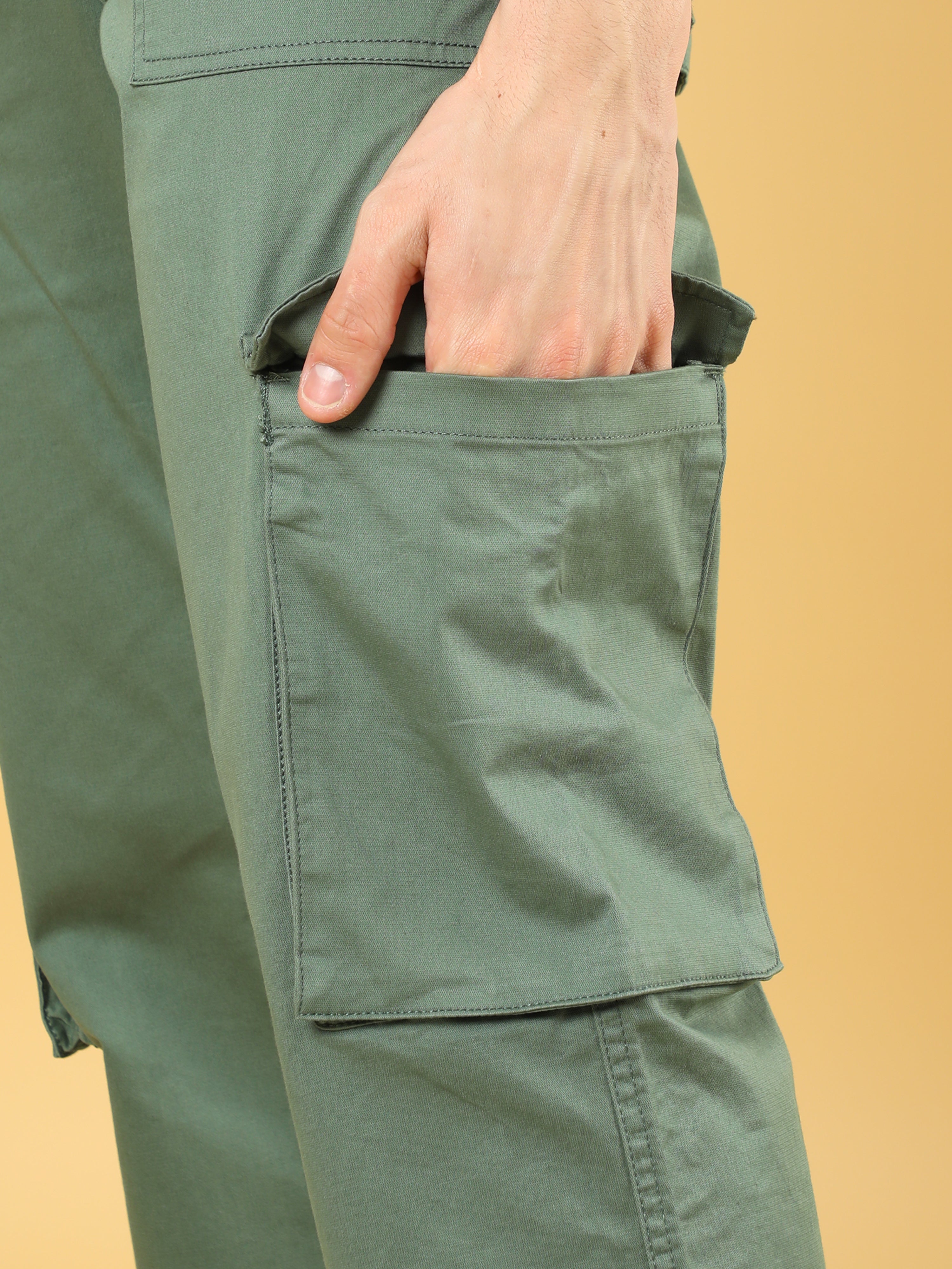 Cotton Dobby Baggy Fit Olive Cargo
