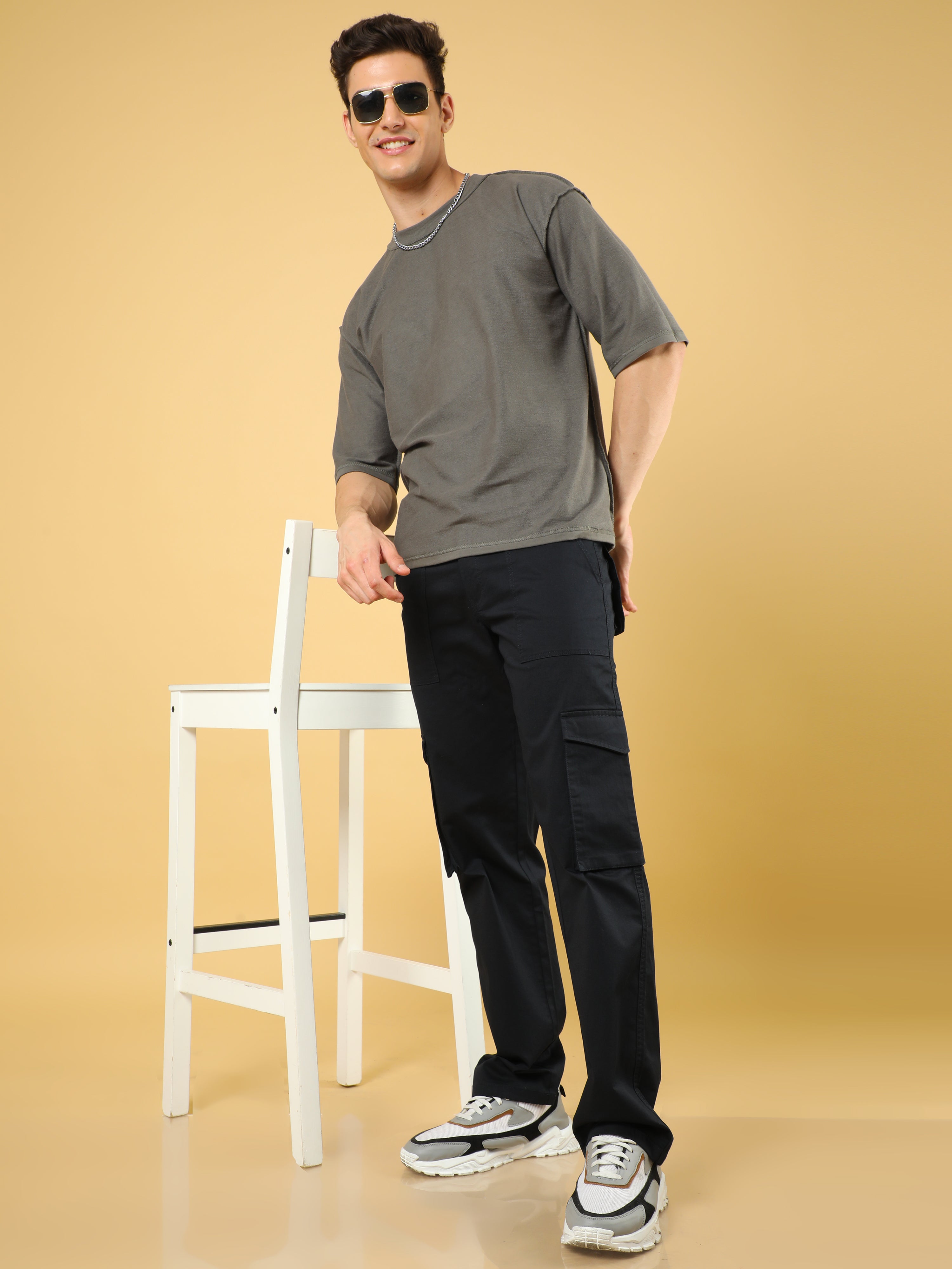 Cotton Dobby Baggy Fit Navy Cargo