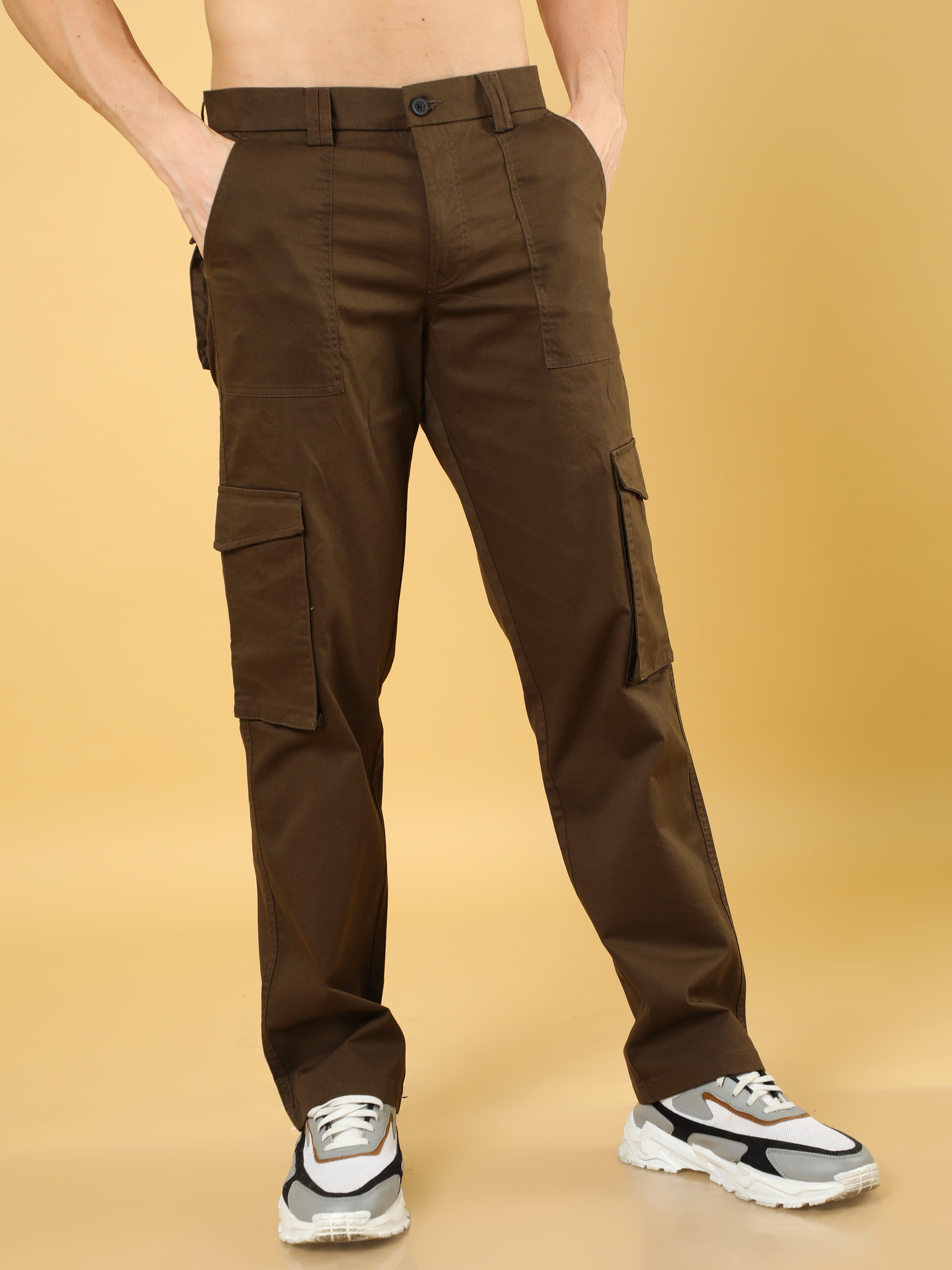 Cotton Dobby Baggy Fit Brown Cargo