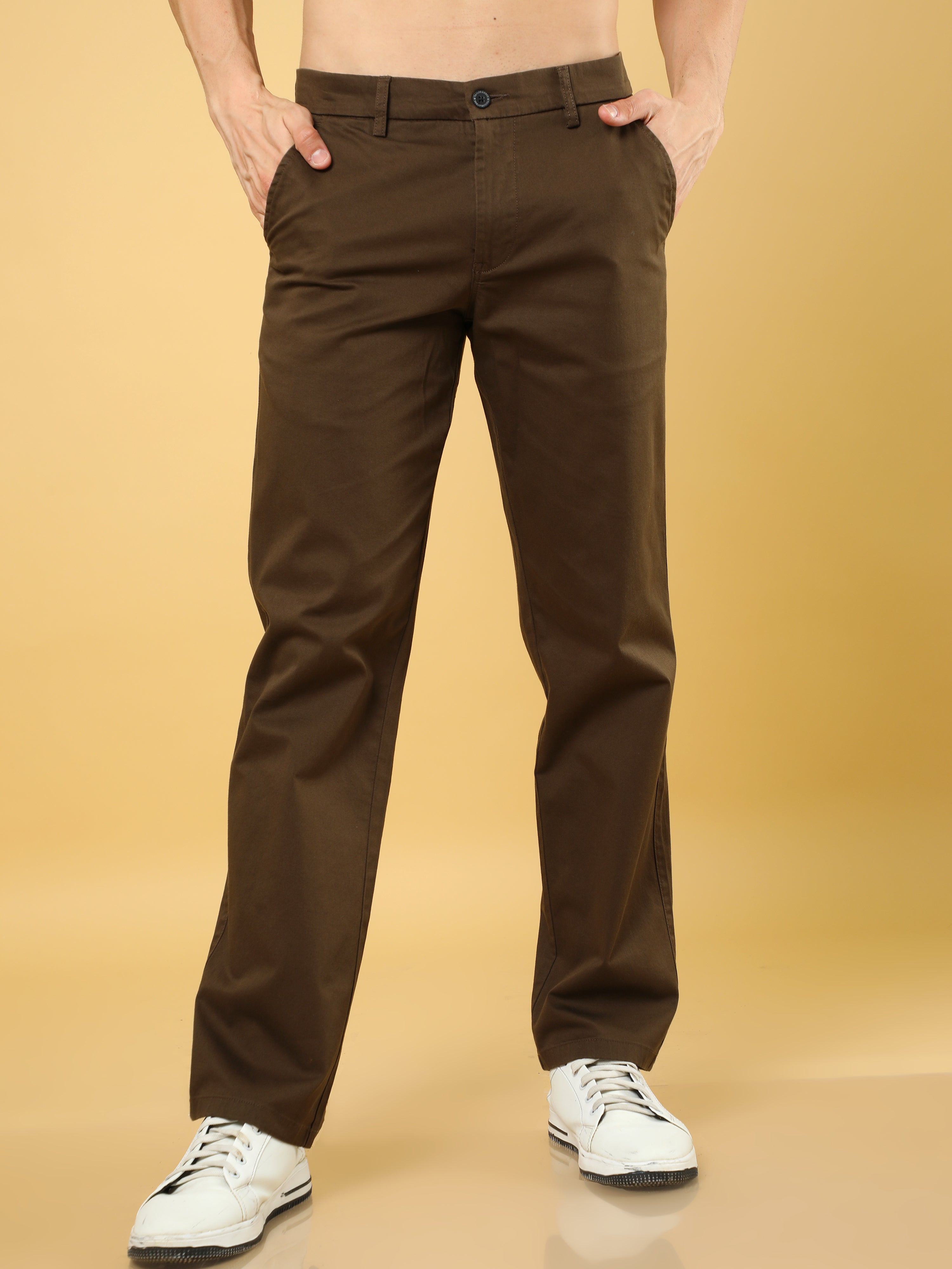 Cotton Dobby Baggy Fit Brown Trouser
