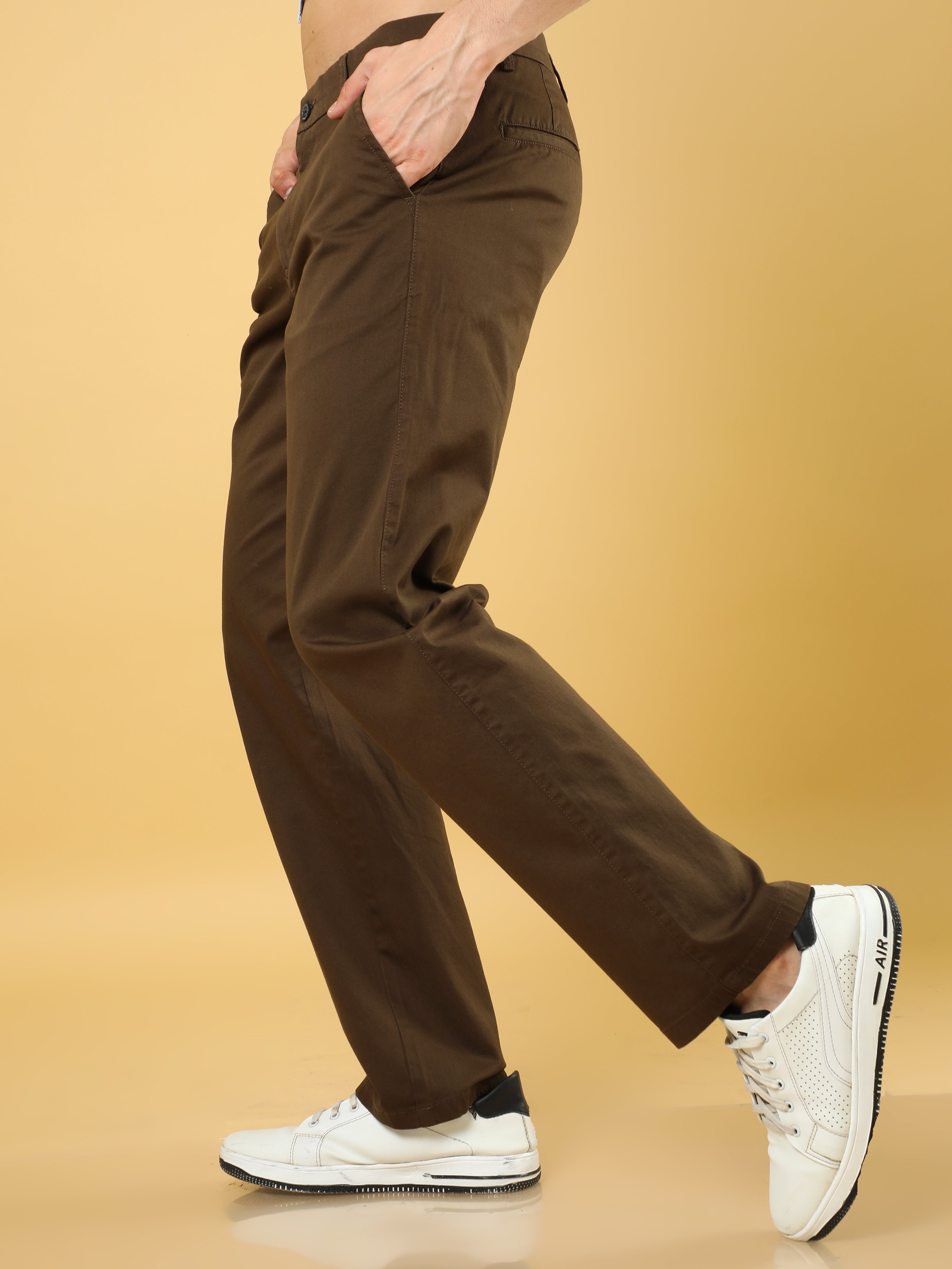 Cotton Dobby Baggy Fit Brown Trouser