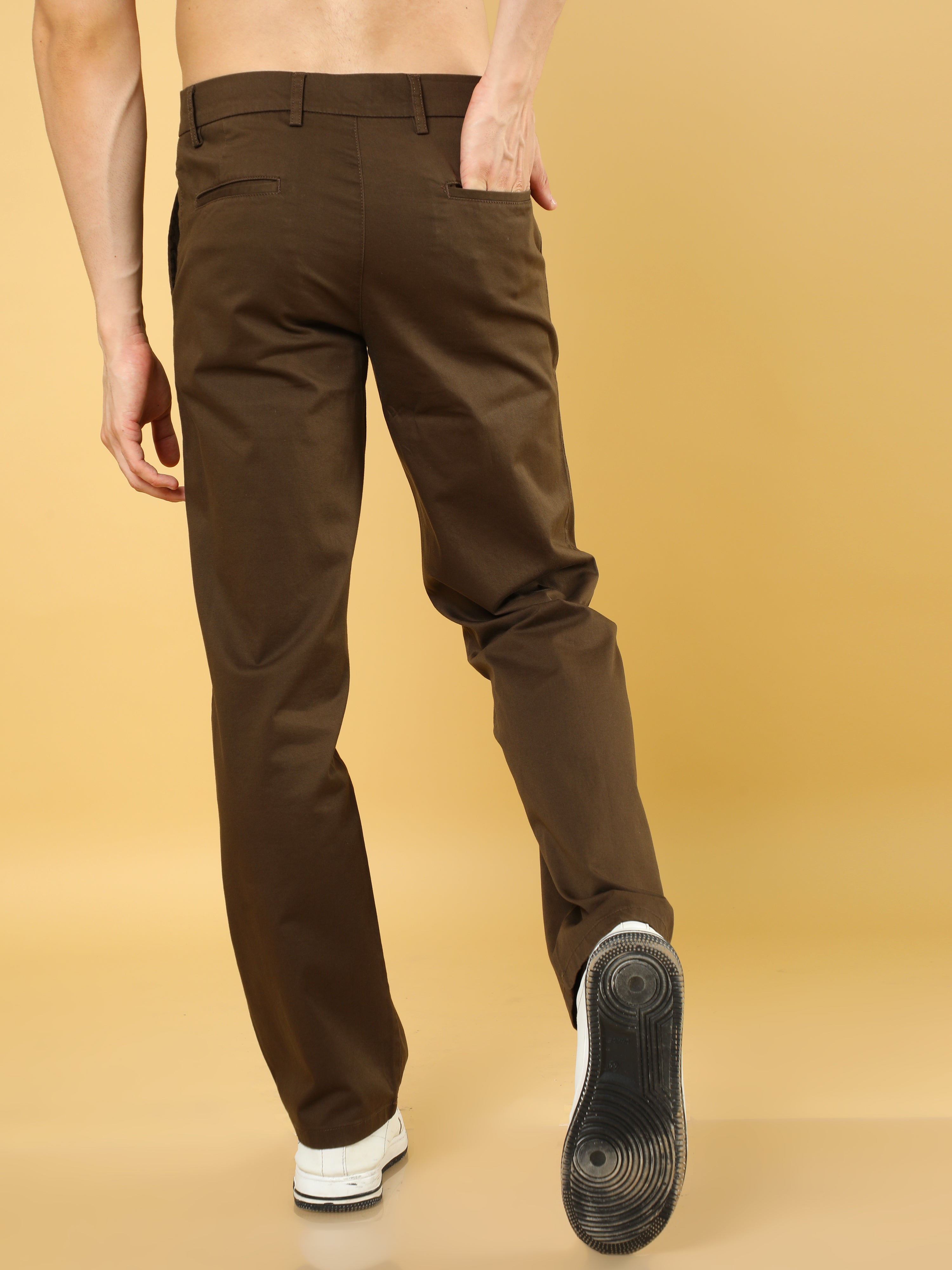 Cotton Dobby Baggy Fit Brown Trouser