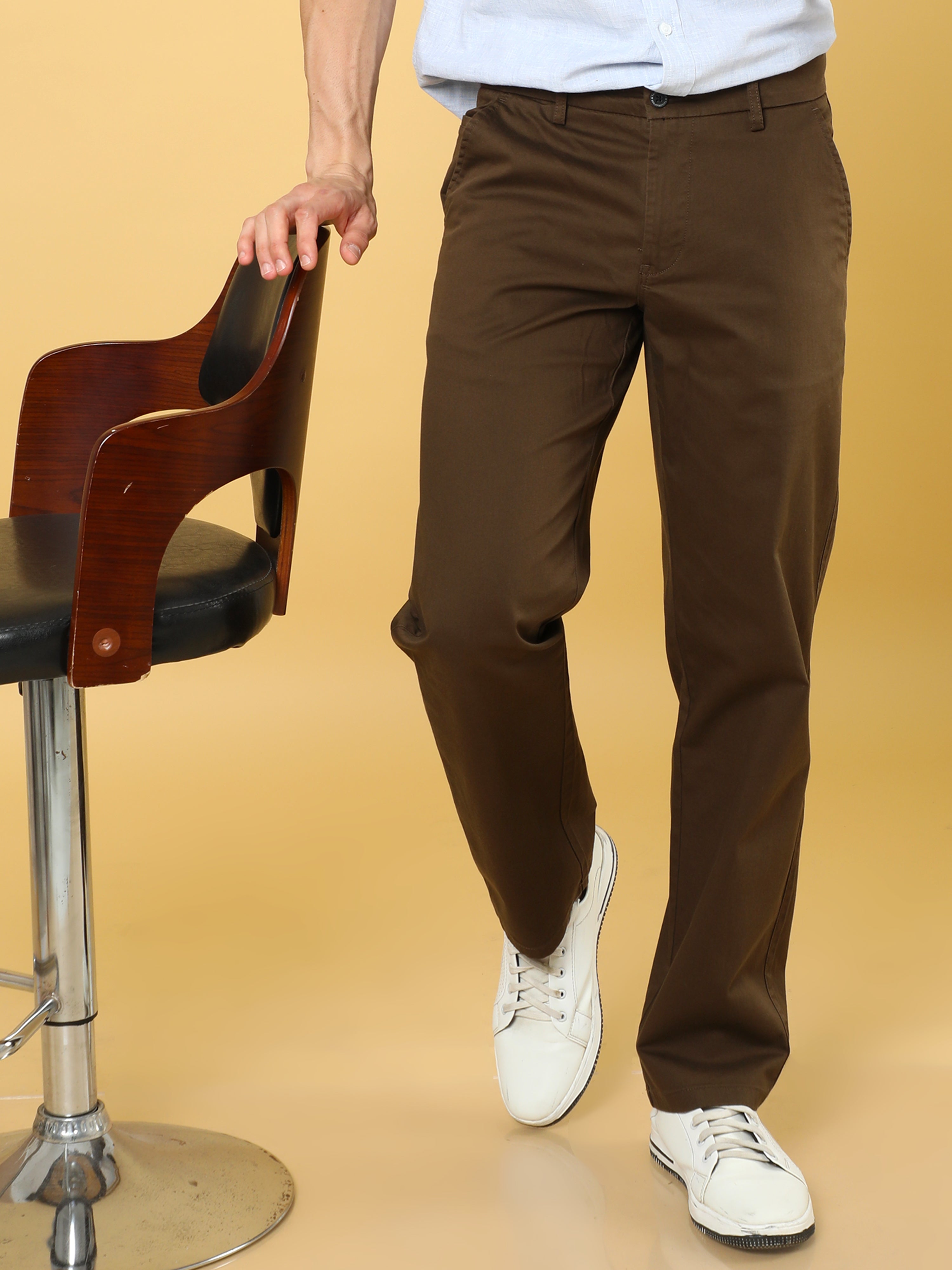 Cotton Dobby Baggy Fit Brown Trouser