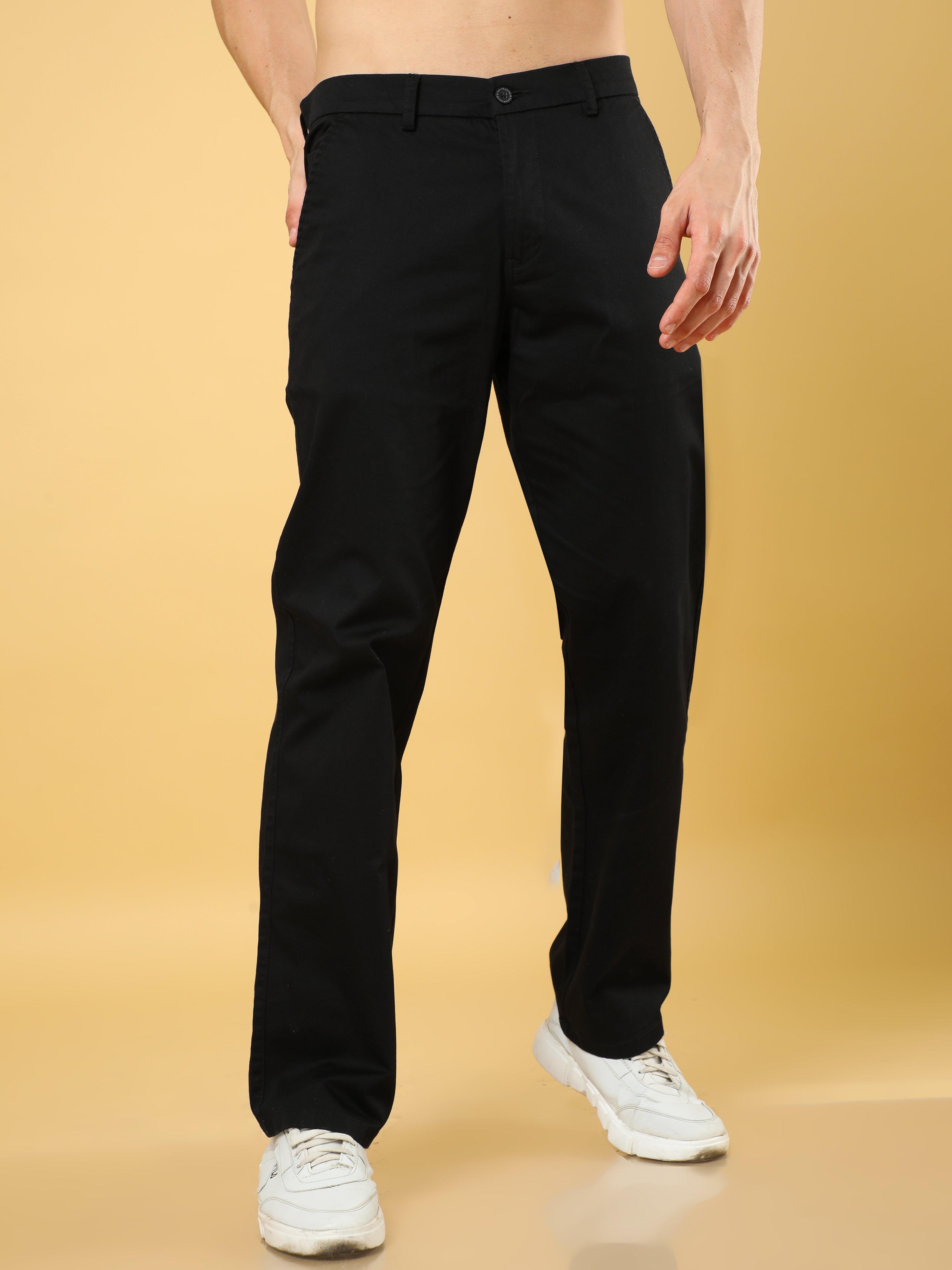 Cotton Dobby Baggy Fit Black Trouser