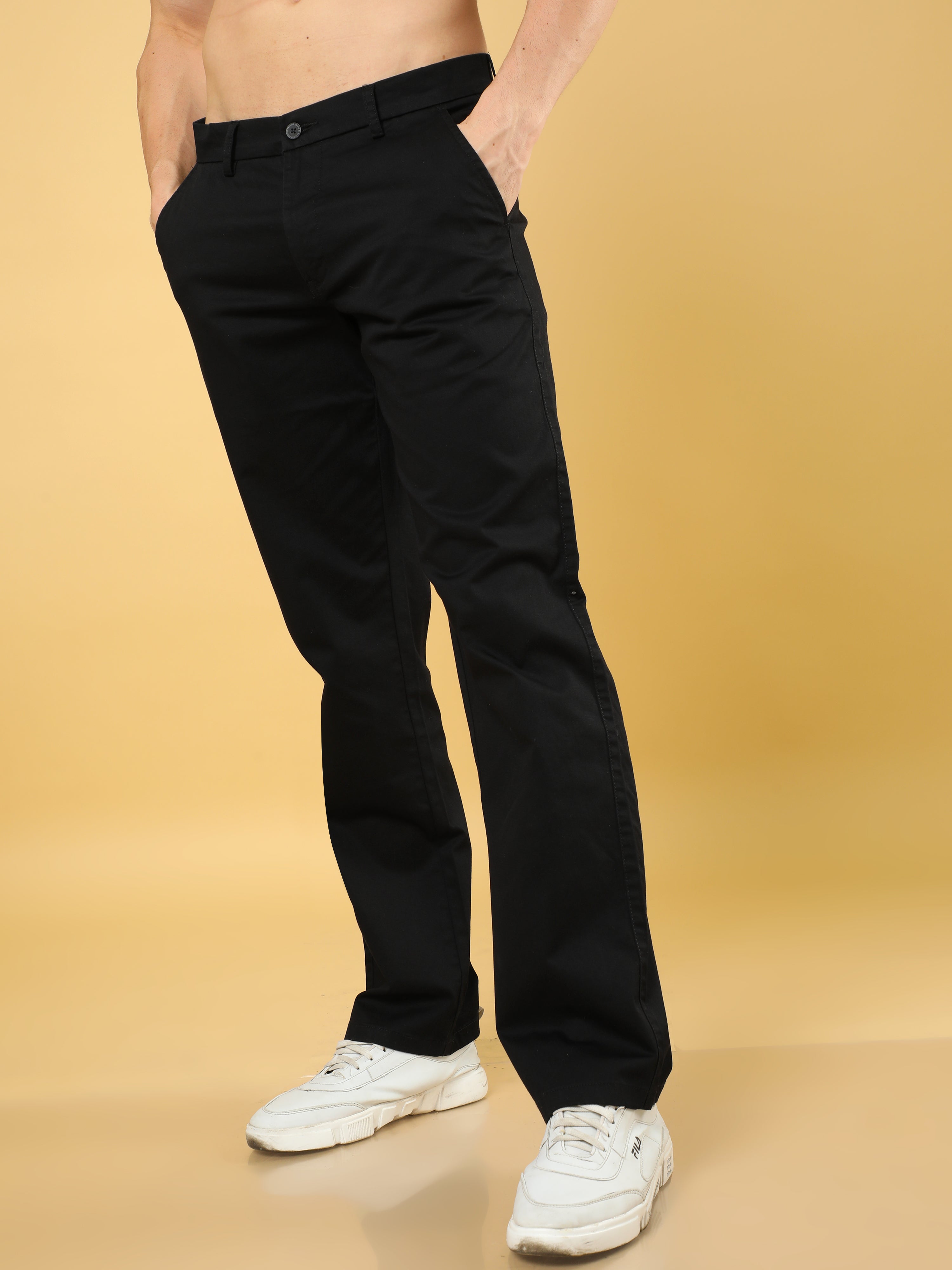 Cotton Dobby Baggy Fit Black Trouser