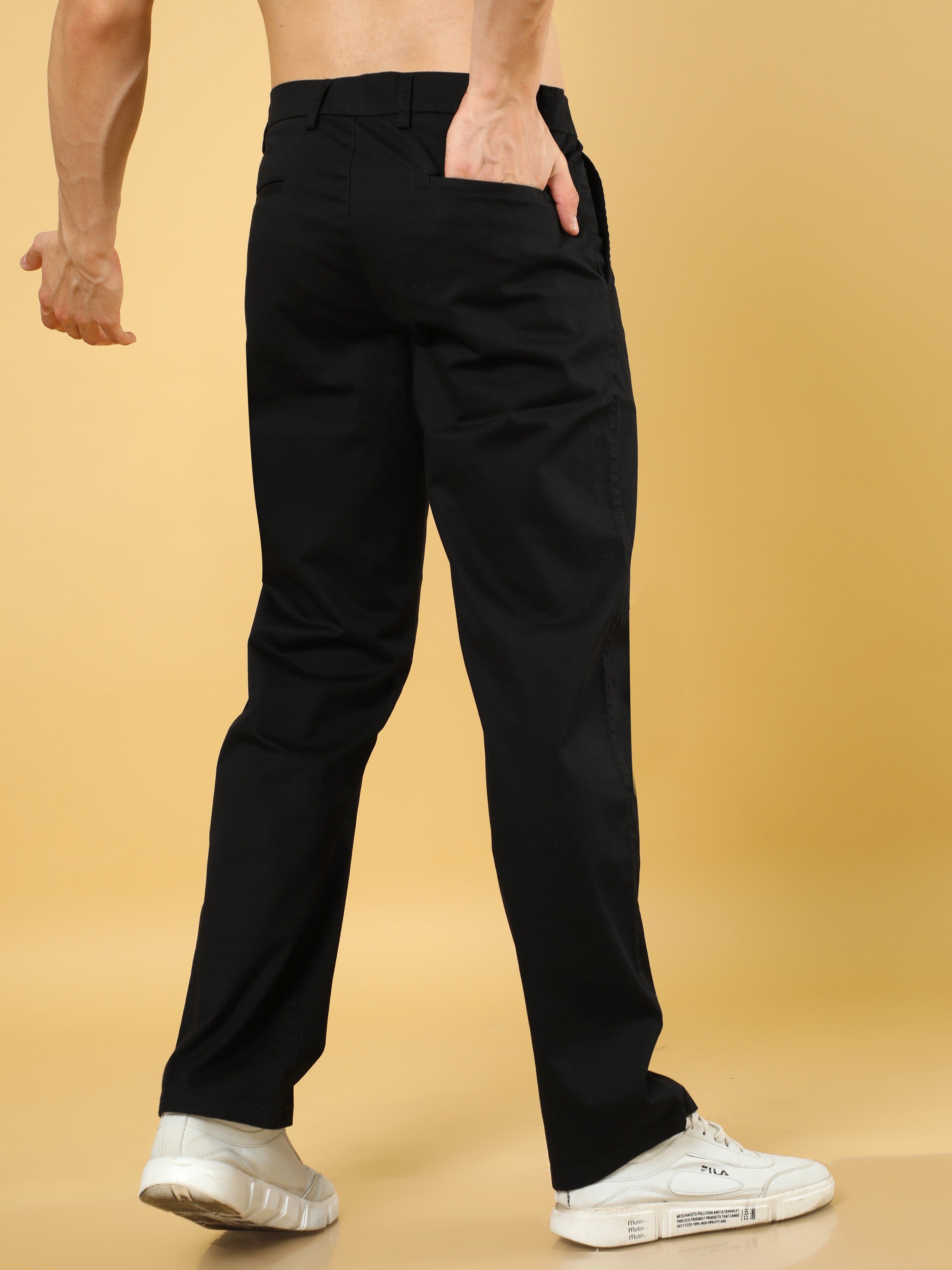 Cotton Dobby Baggy Fit Black Trouser